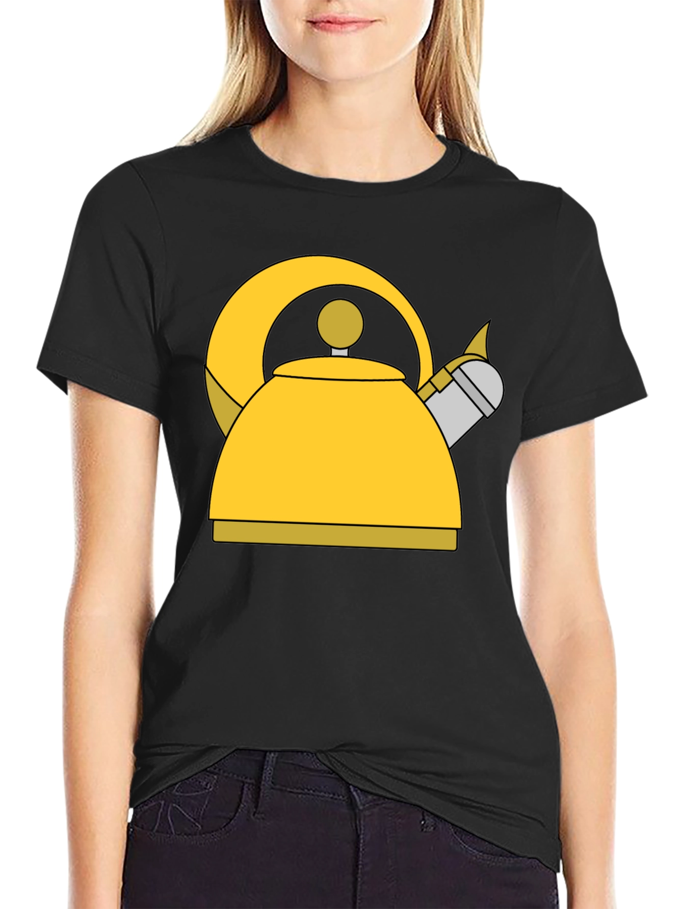 Whimsical Kettle Graphic Tee - Black Cotton Blend