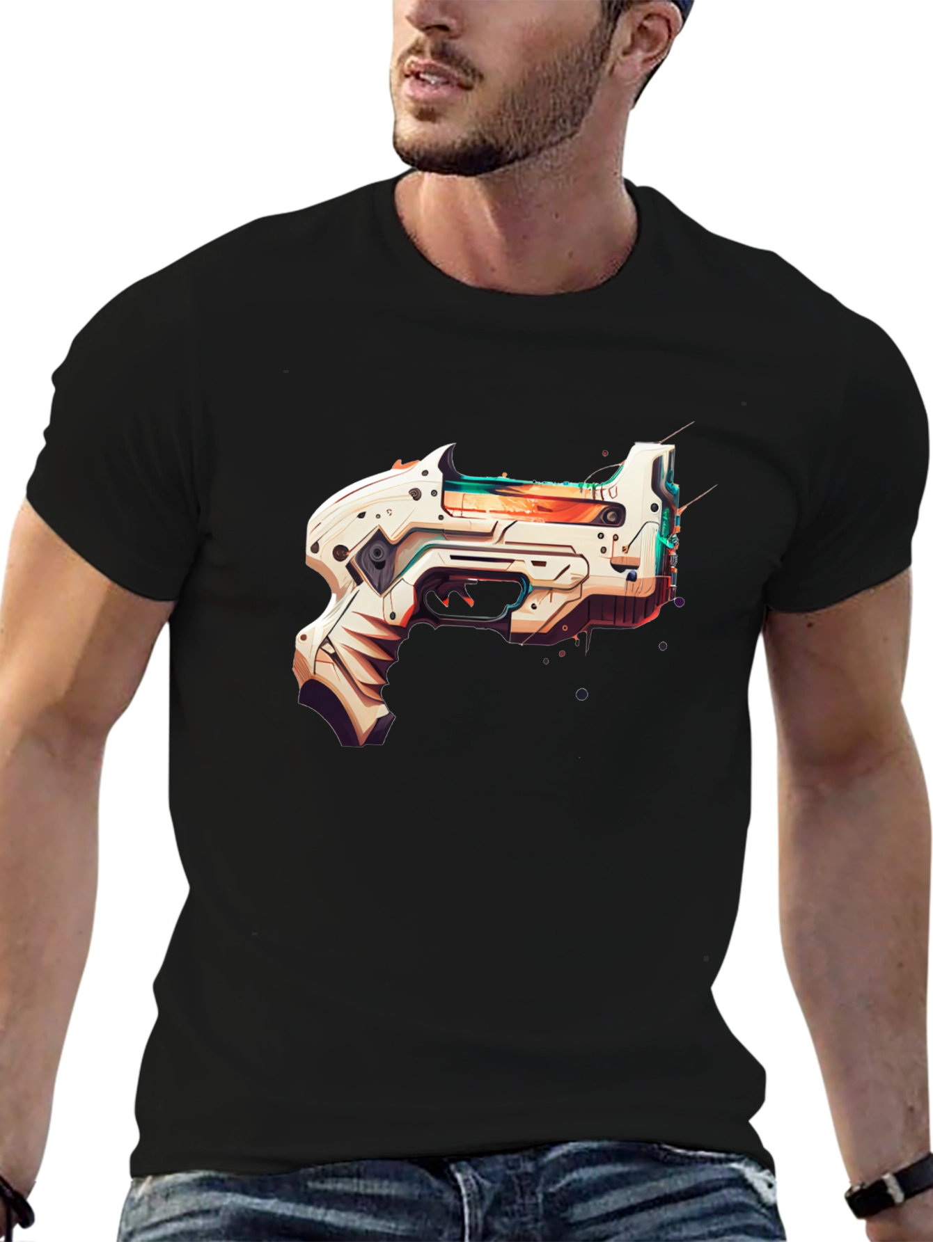 Futuristic Gun Graphic Black T-Shirt