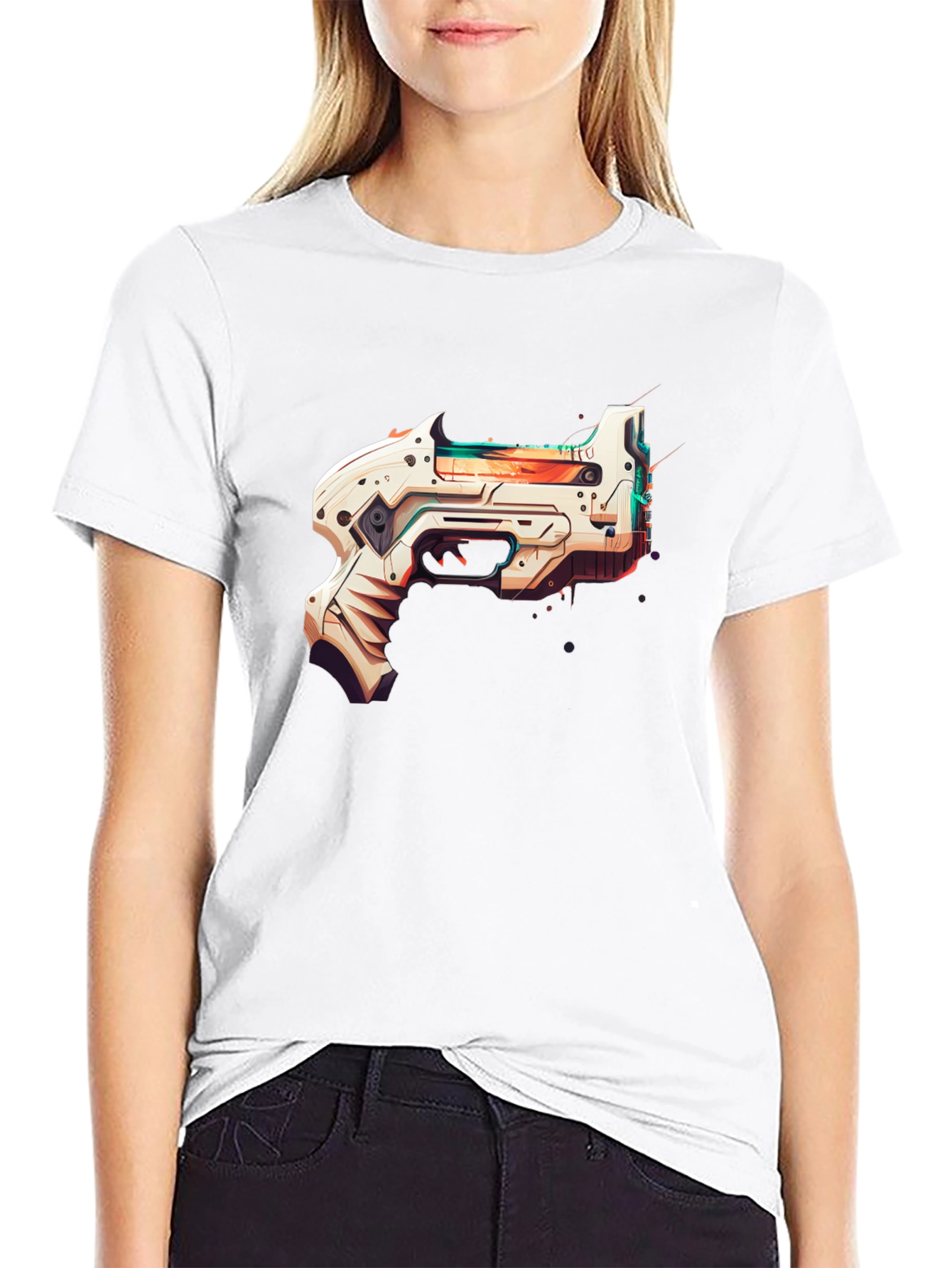 Futuristic Gun Graphic Black T-Shirt