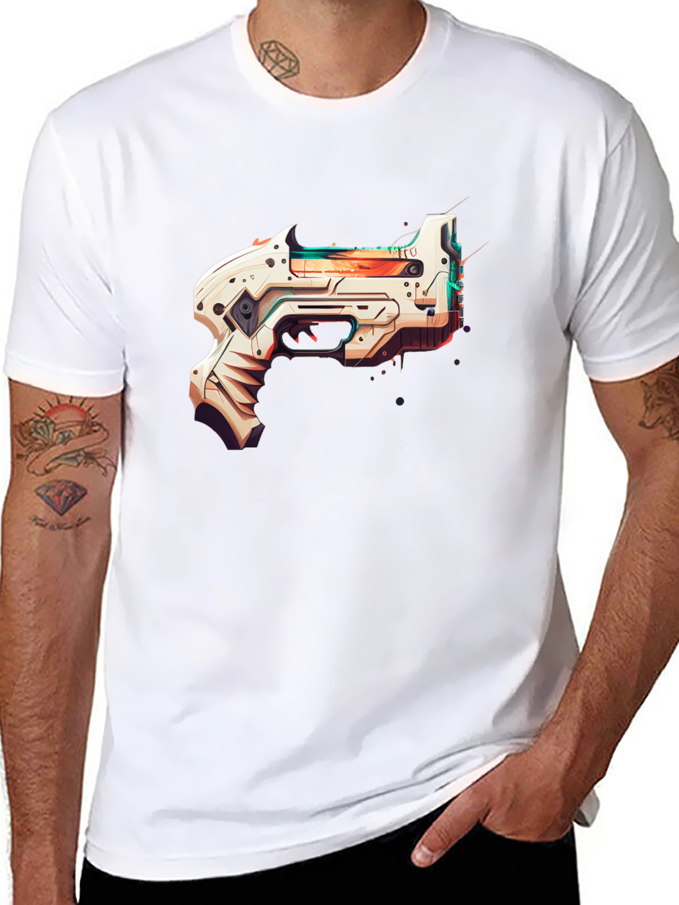 Futuristic Gun Graphic Black T-Shirt