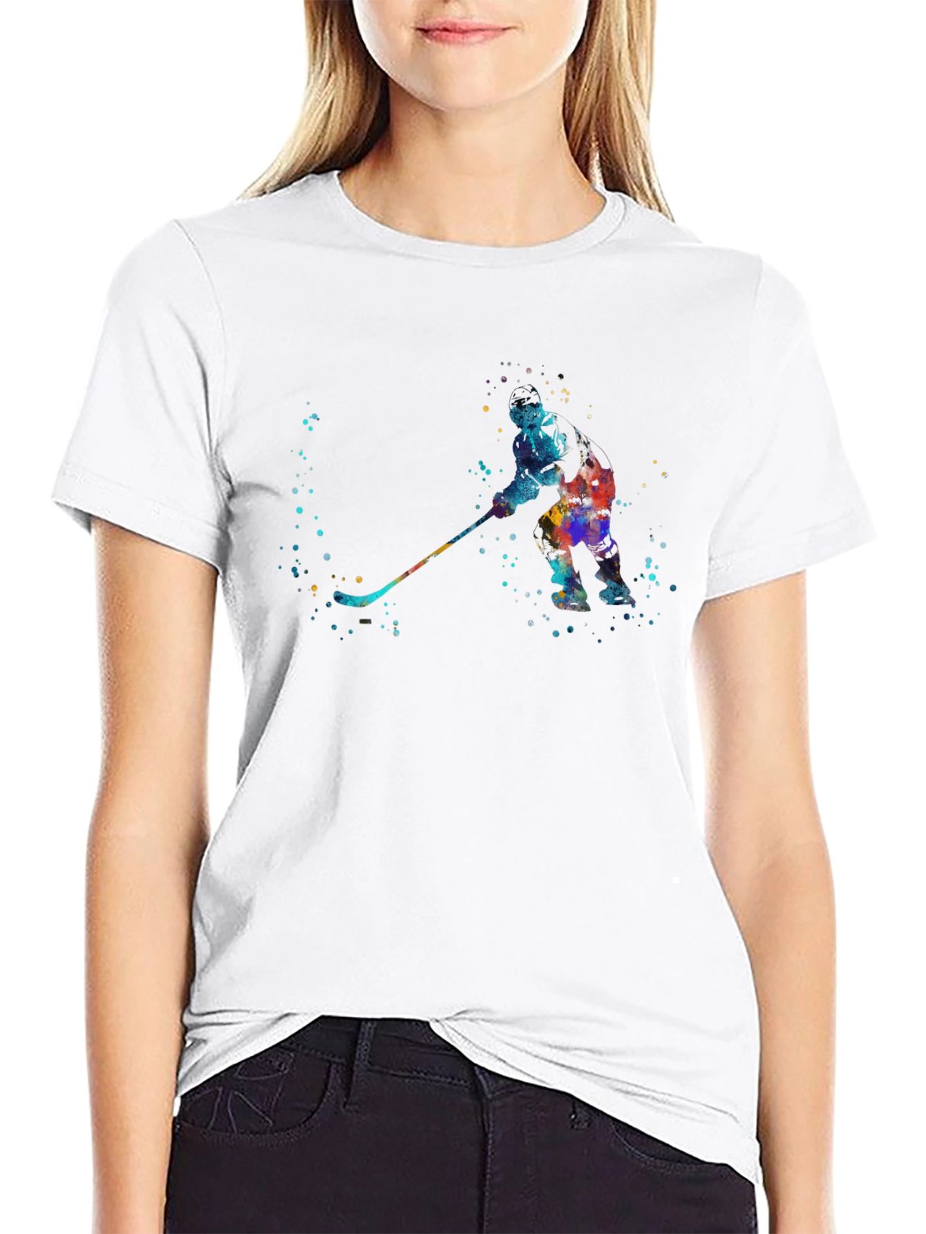 Abstract Hockey Player Black Graphic Tee