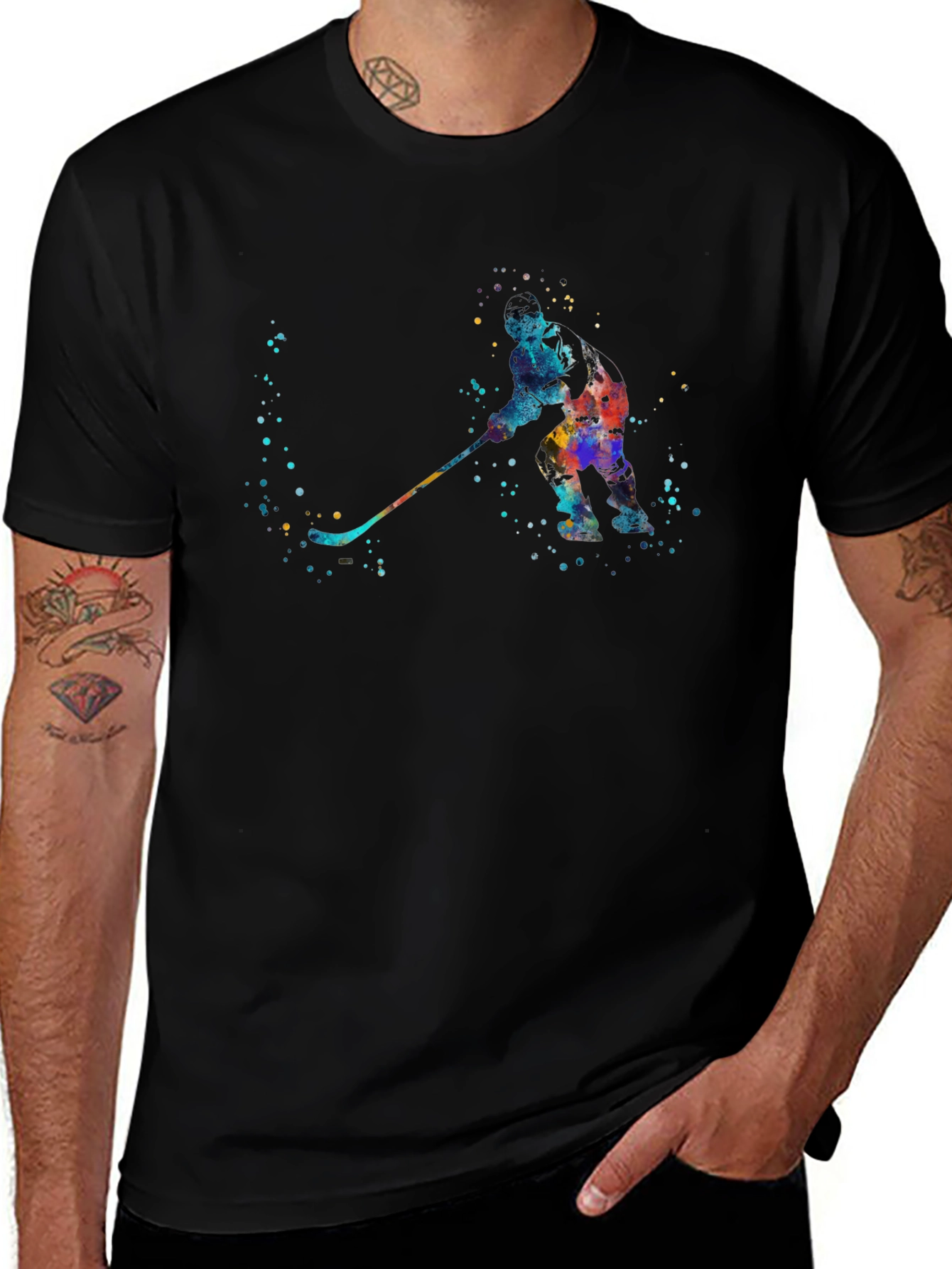 Abstract Hockey Player Black Graphic Tee