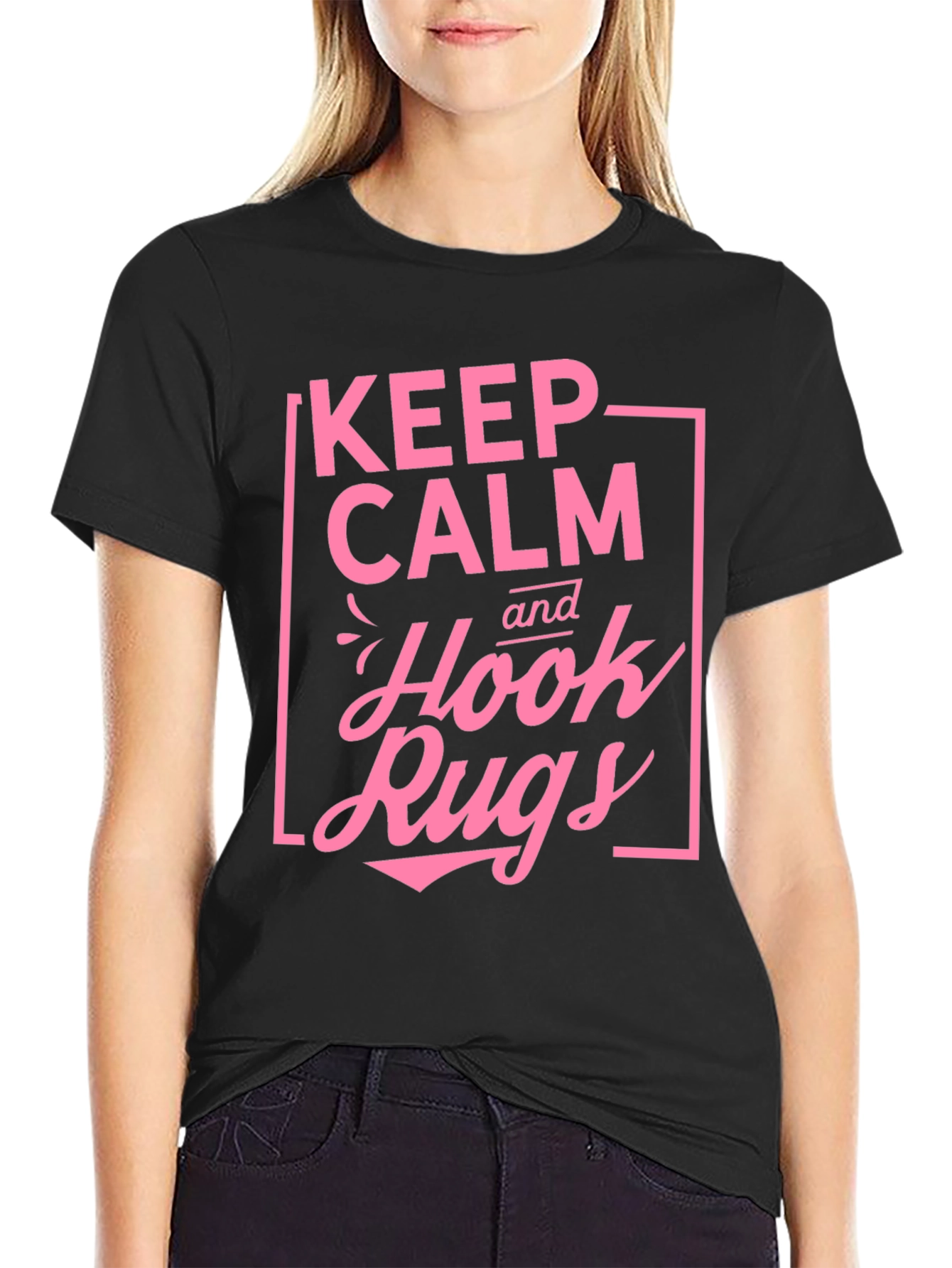 Keep Calm and Hook Rugs Black T-Shirt