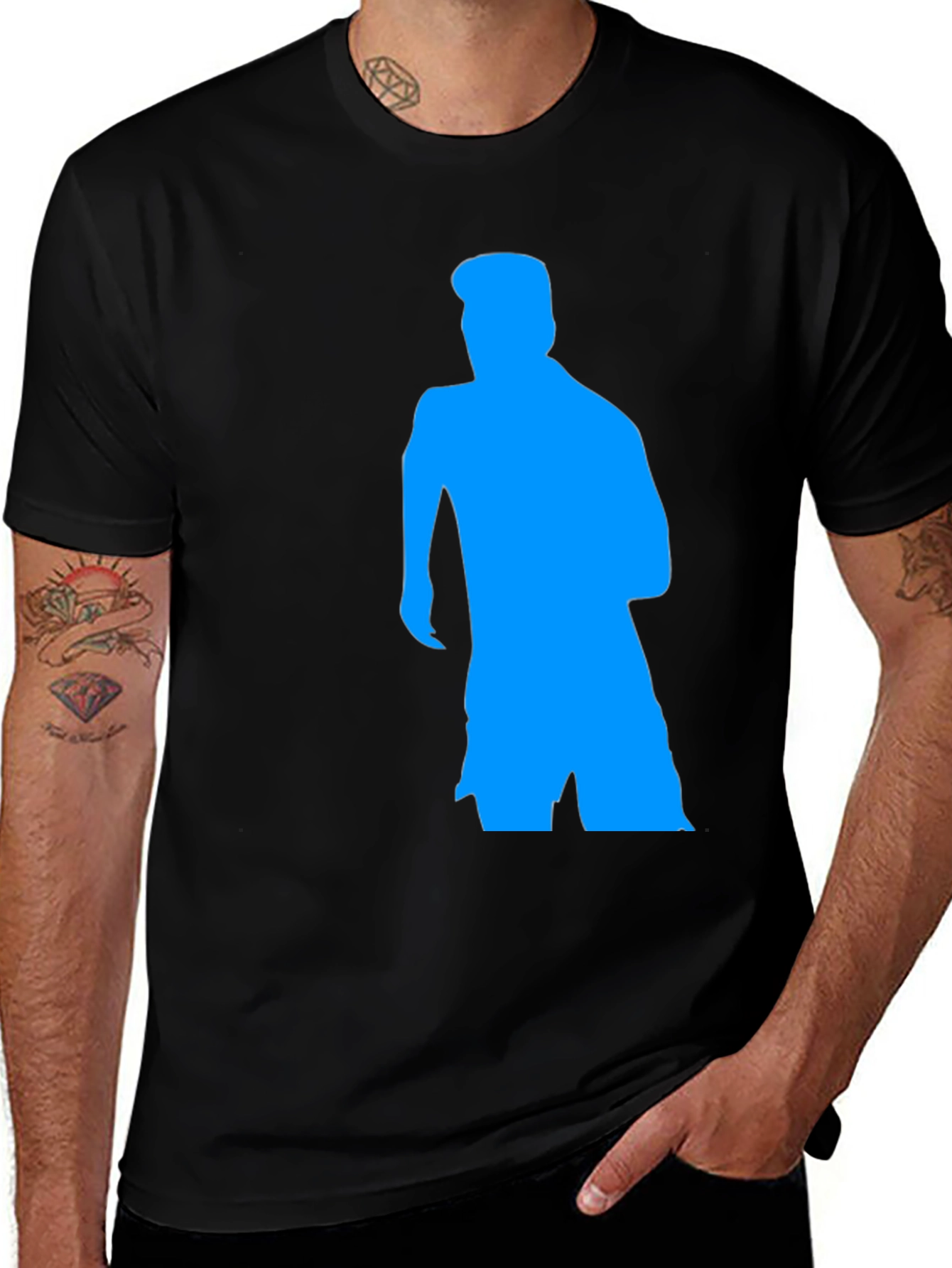Black T-Shirt with Blue Silhouette Graphic