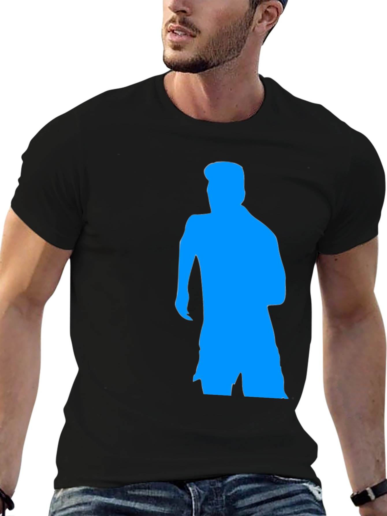 Black T-Shirt with Blue Silhouette Graphic