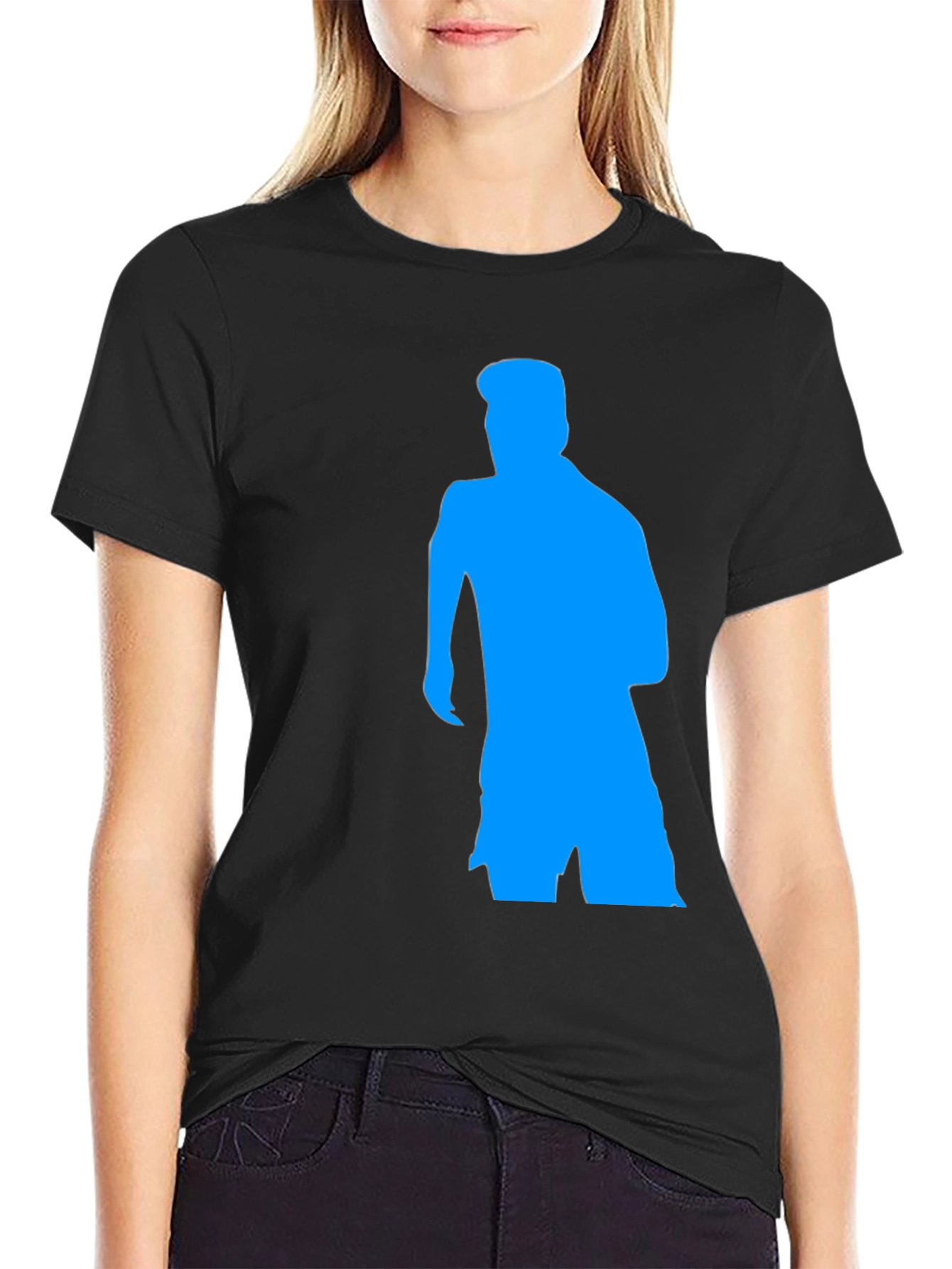 Black T-Shirt with Blue Silhouette Graphic