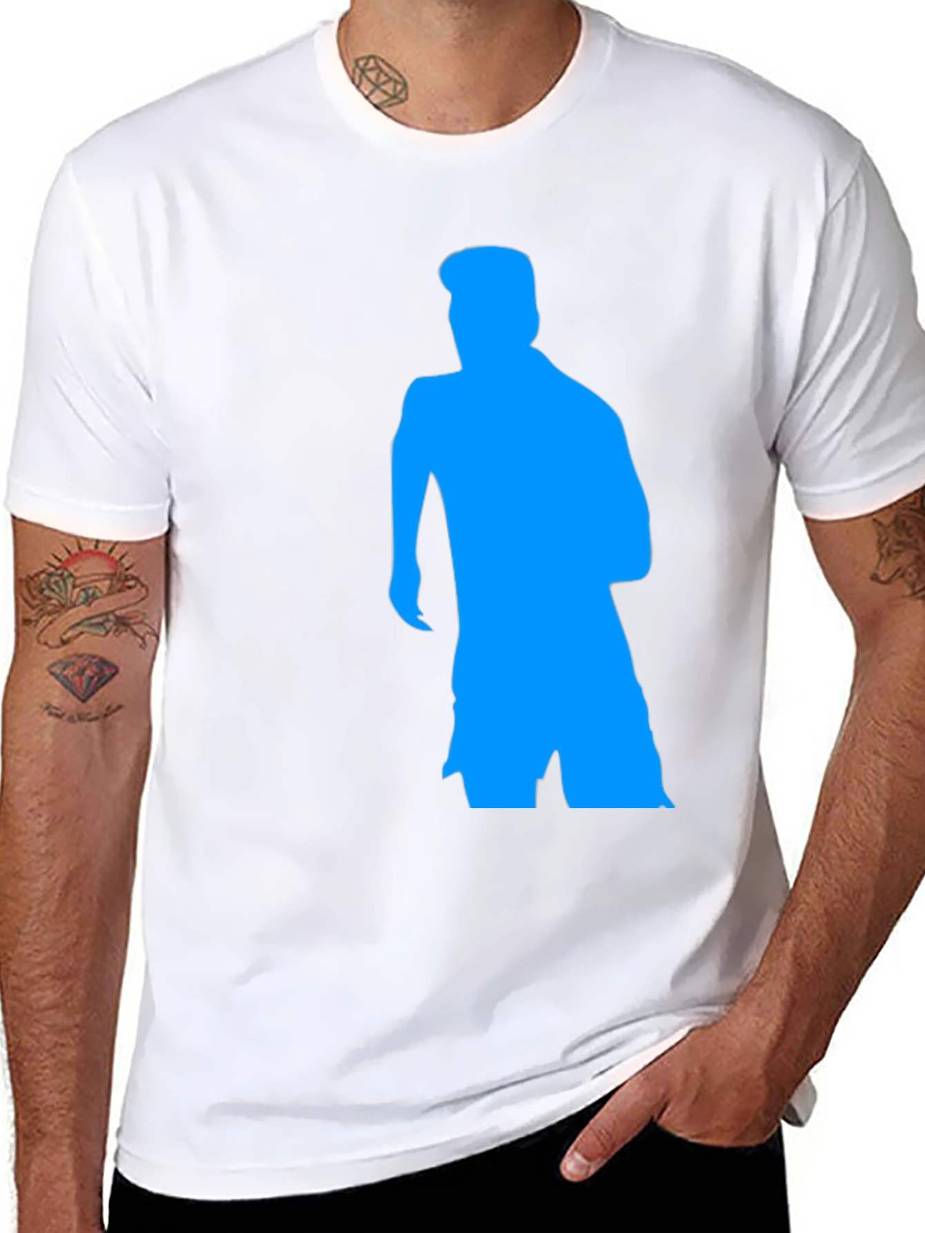 Black T-Shirt with Blue Silhouette Graphic