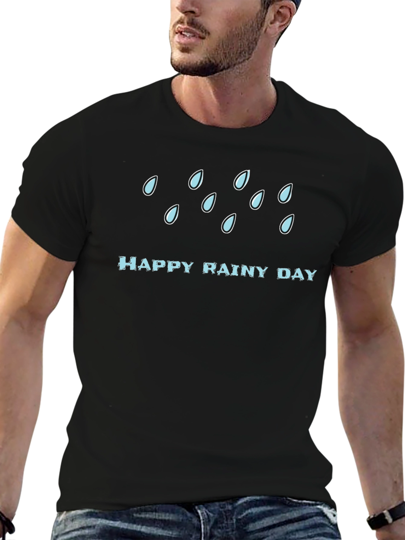 Happy Rainy Day Graphic Black Tee