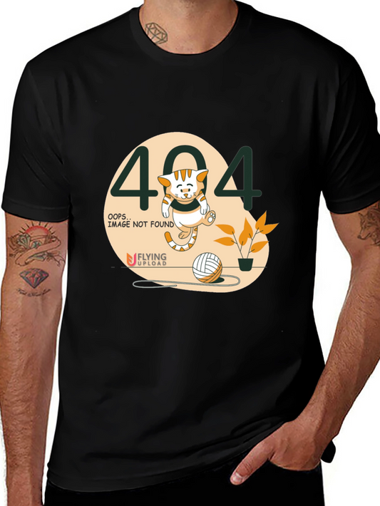 404 Error Cat Graphic Tee - Black Cotton T-Shirt