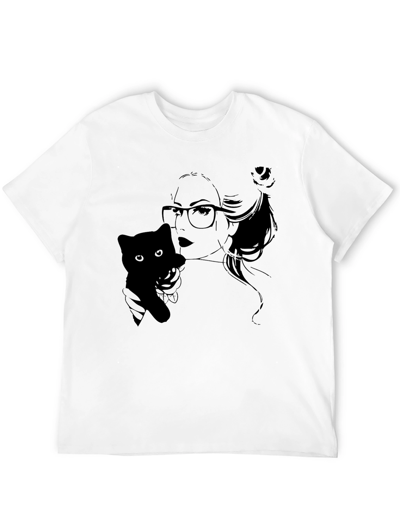 Black T-Shirt with Cat Lady Graphic