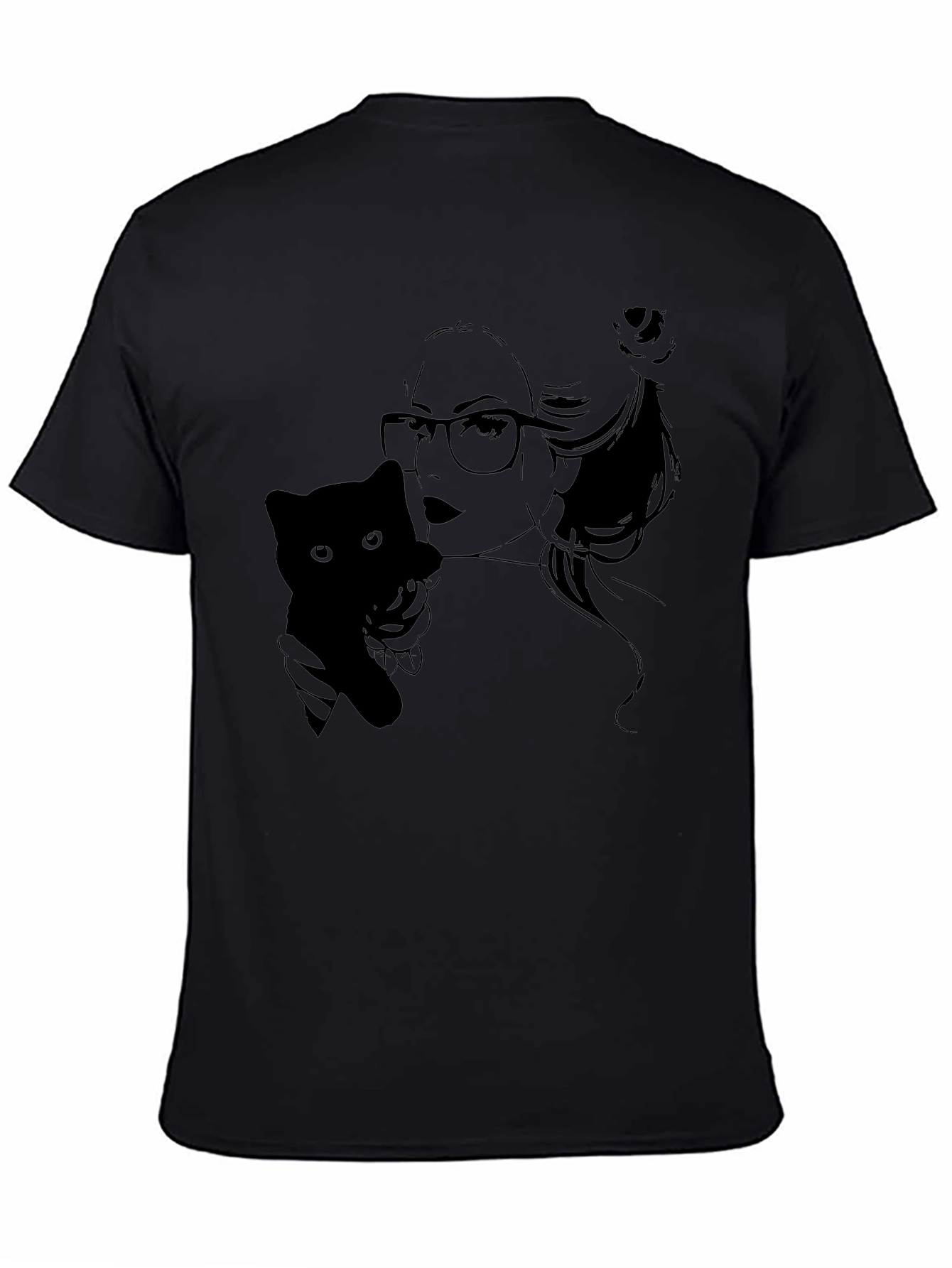 Black T-Shirt with Cat Lady Graphic