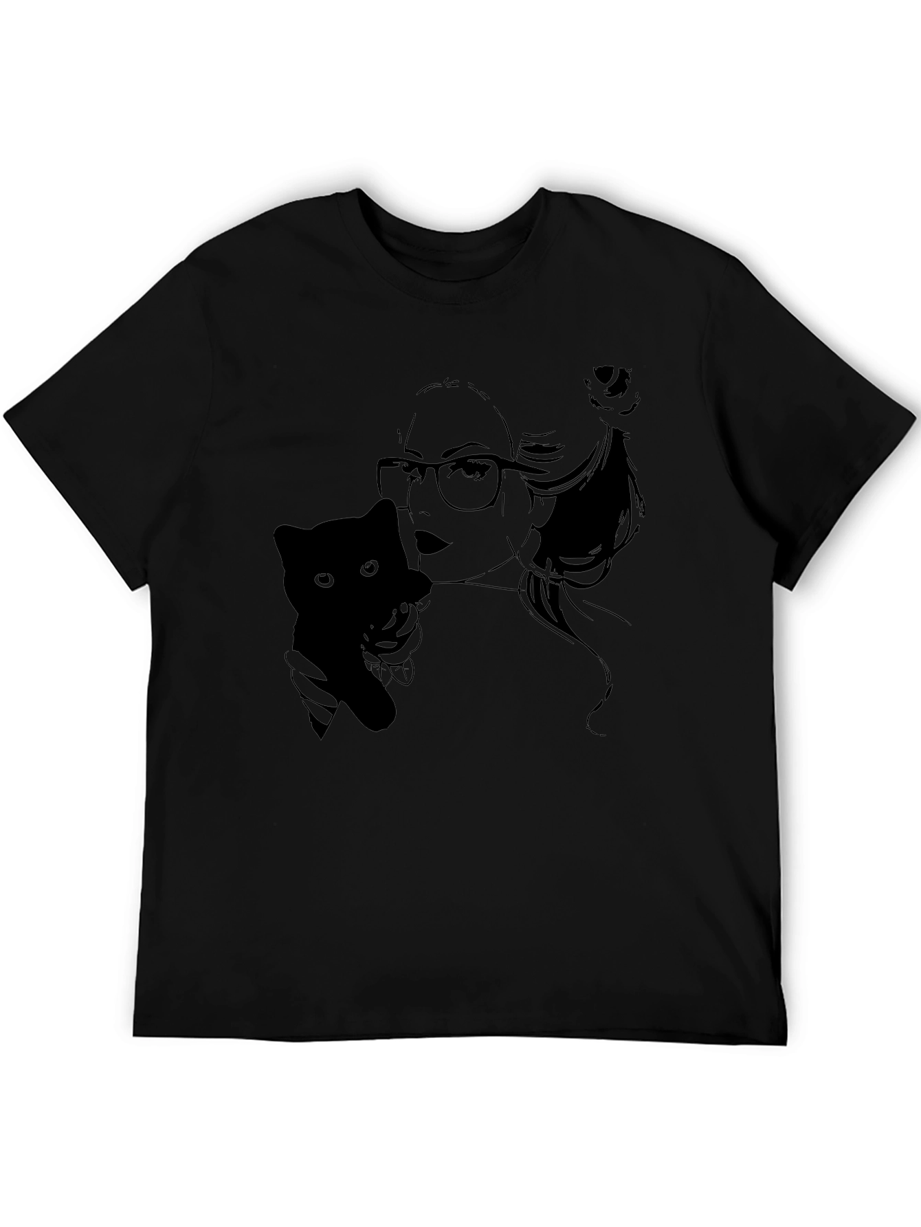 Black T-Shirt with Cat Lady Graphic