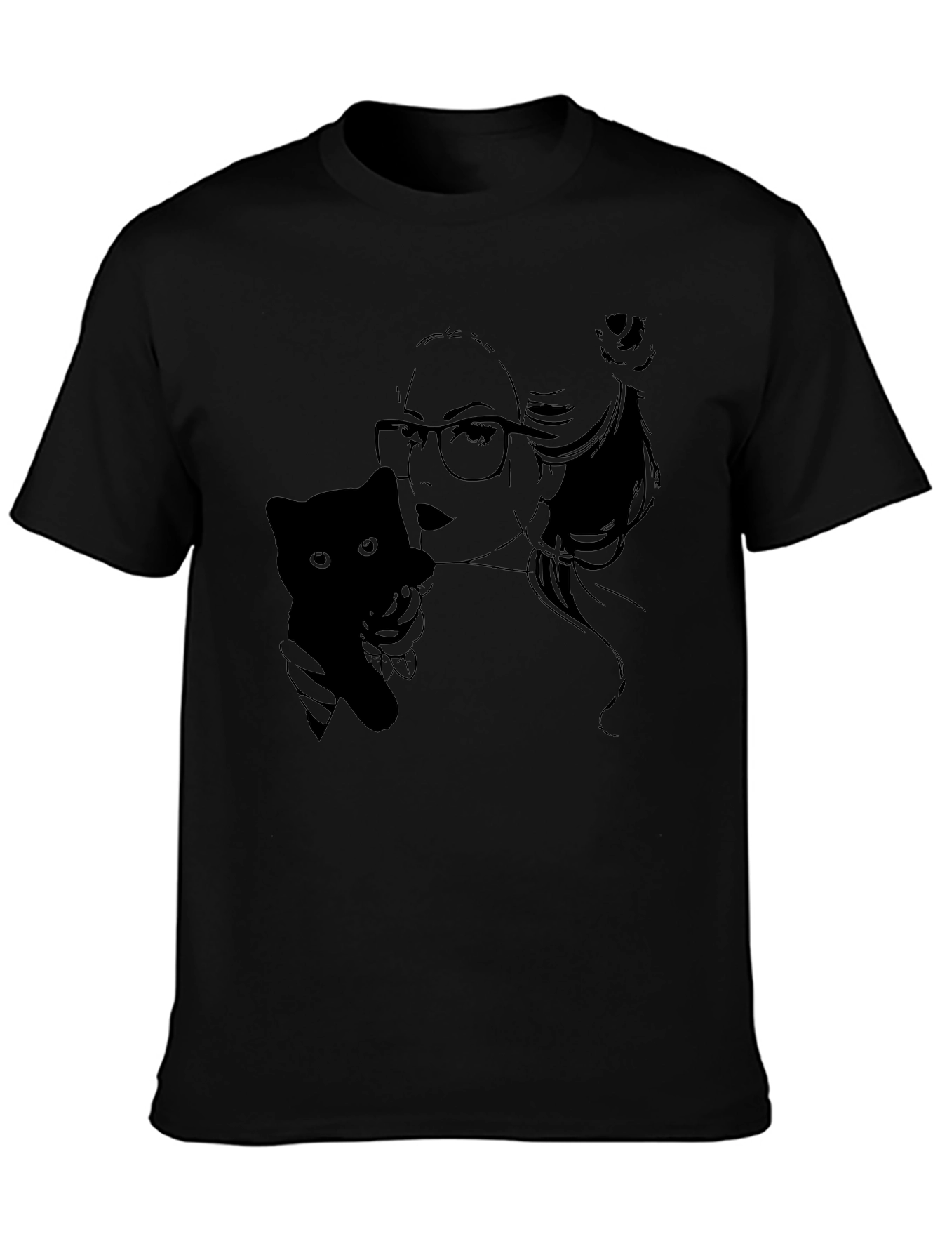 Black T-Shirt with Cat Lady Graphic