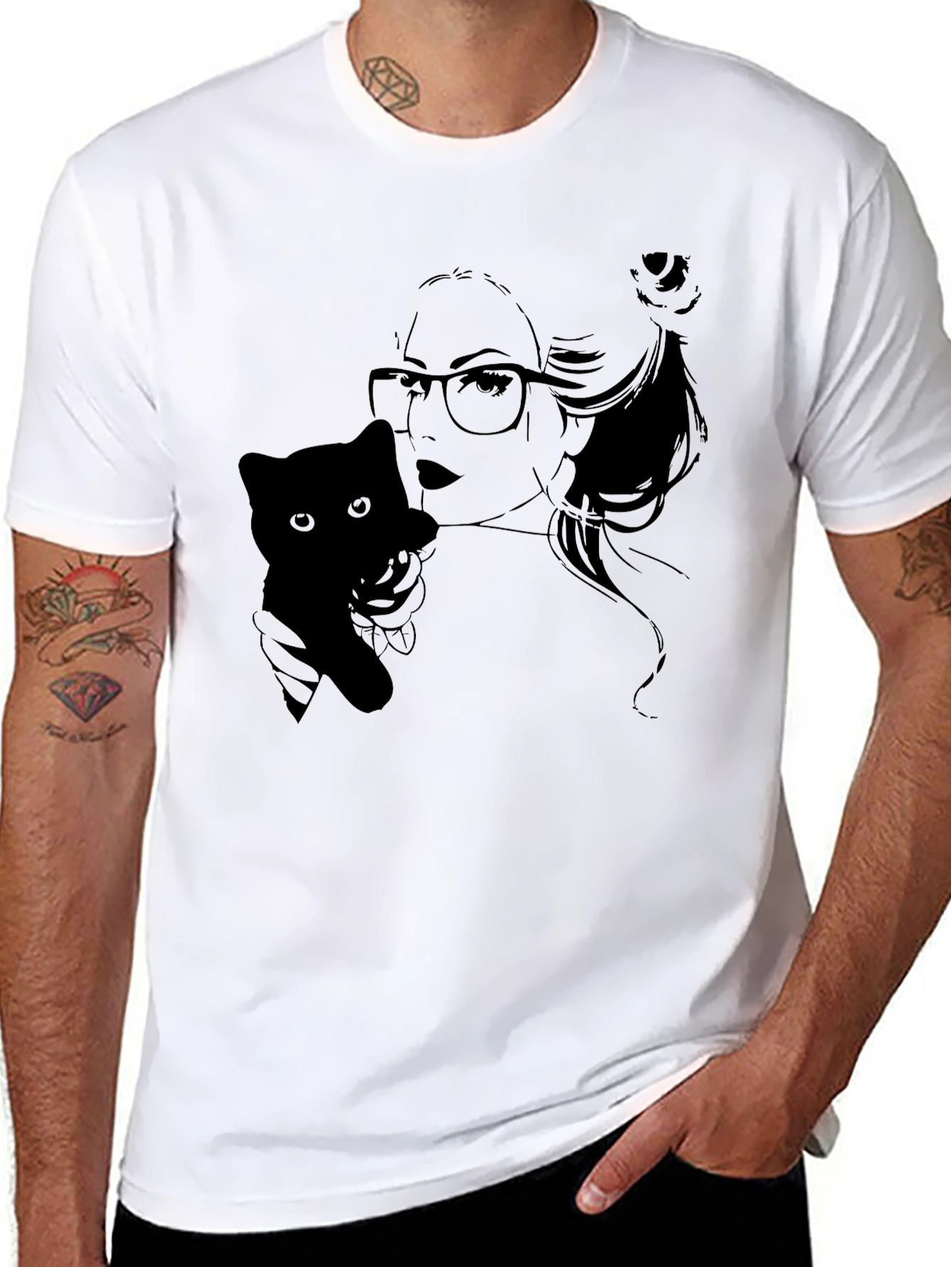 Black T-Shirt with Cat Lady Graphic