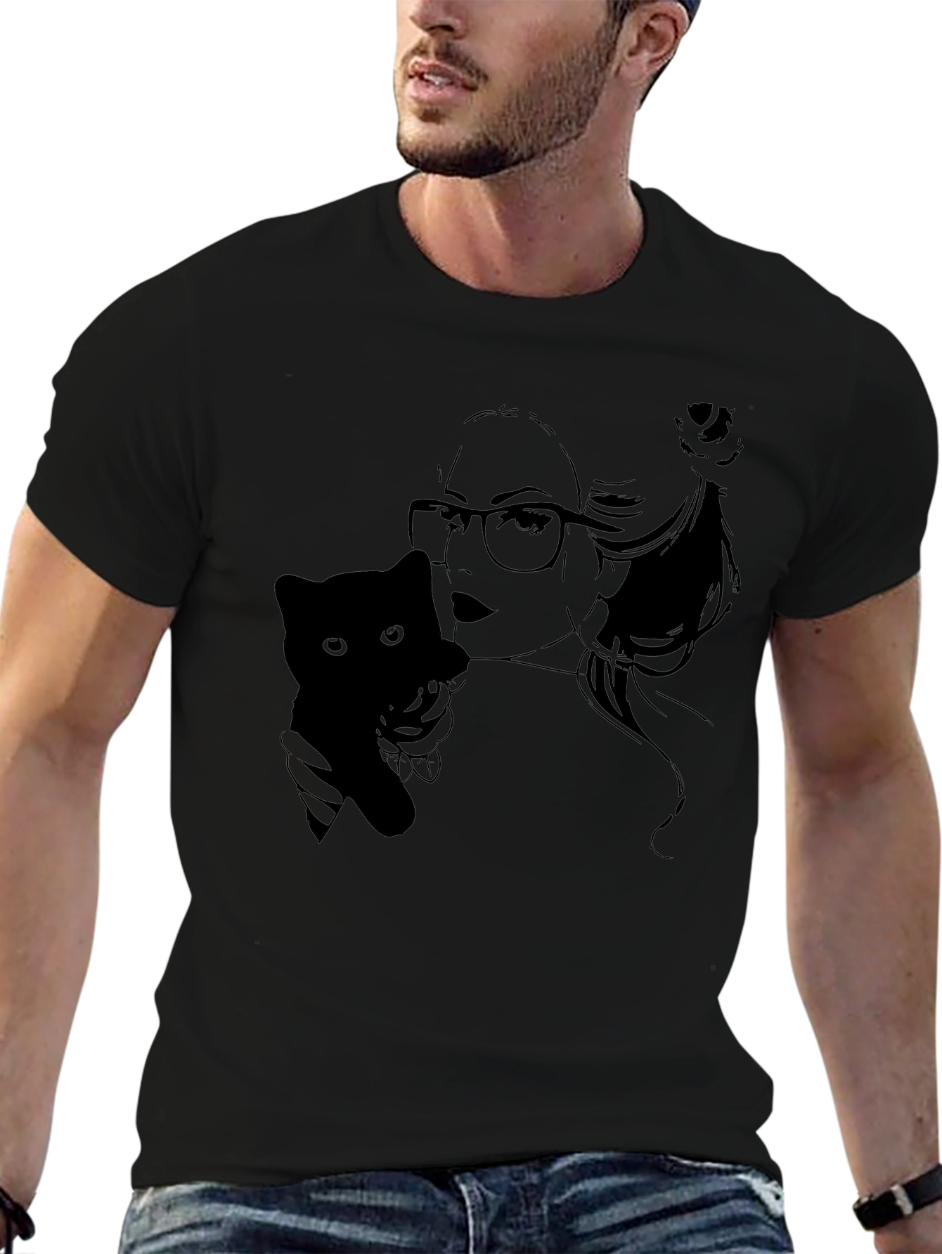 Black T-Shirt with Cat Lady Graphic