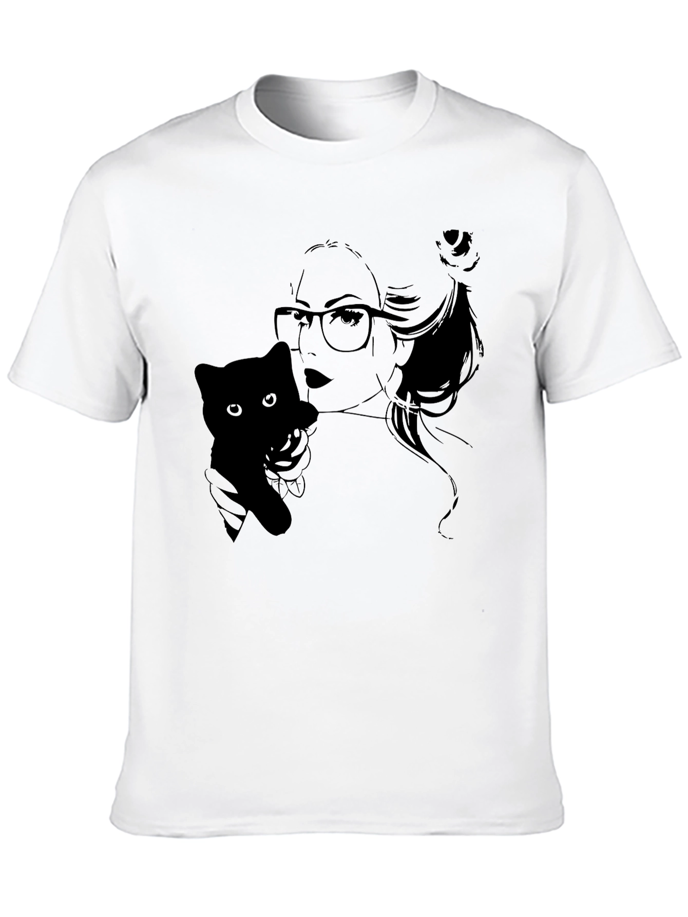 Black T-Shirt with Cat Lady Graphic