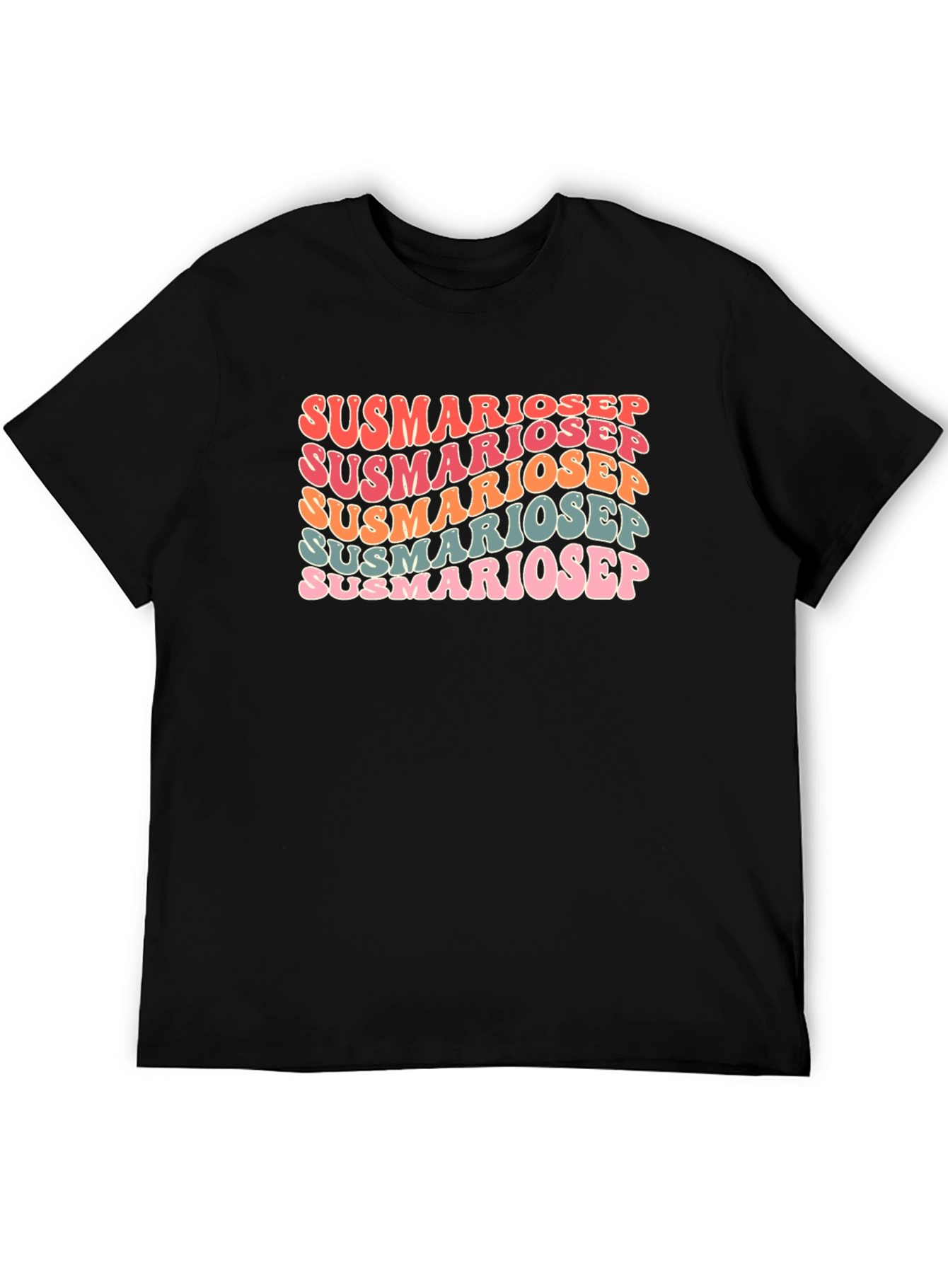Susmariosep Text Graphic Tee - Retro Style Black T-Shirt