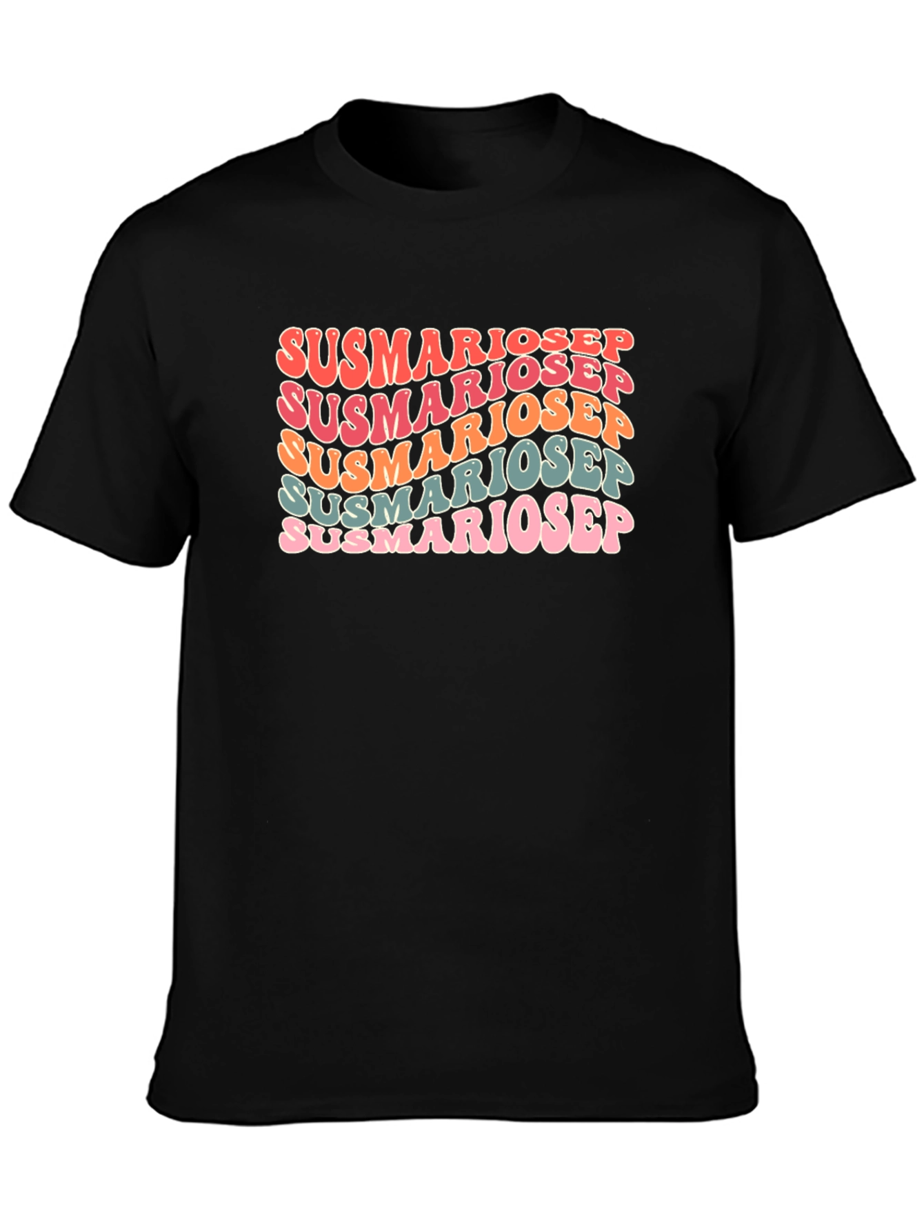 Susmariosep Text Graphic Tee - Retro Style Black T-Shirt