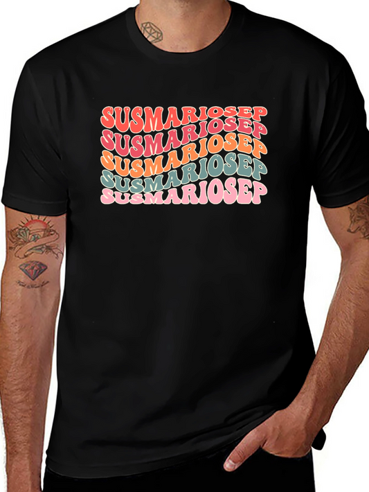 Susmariosep Text Graphic Tee - Retro Style Black T-Shirt