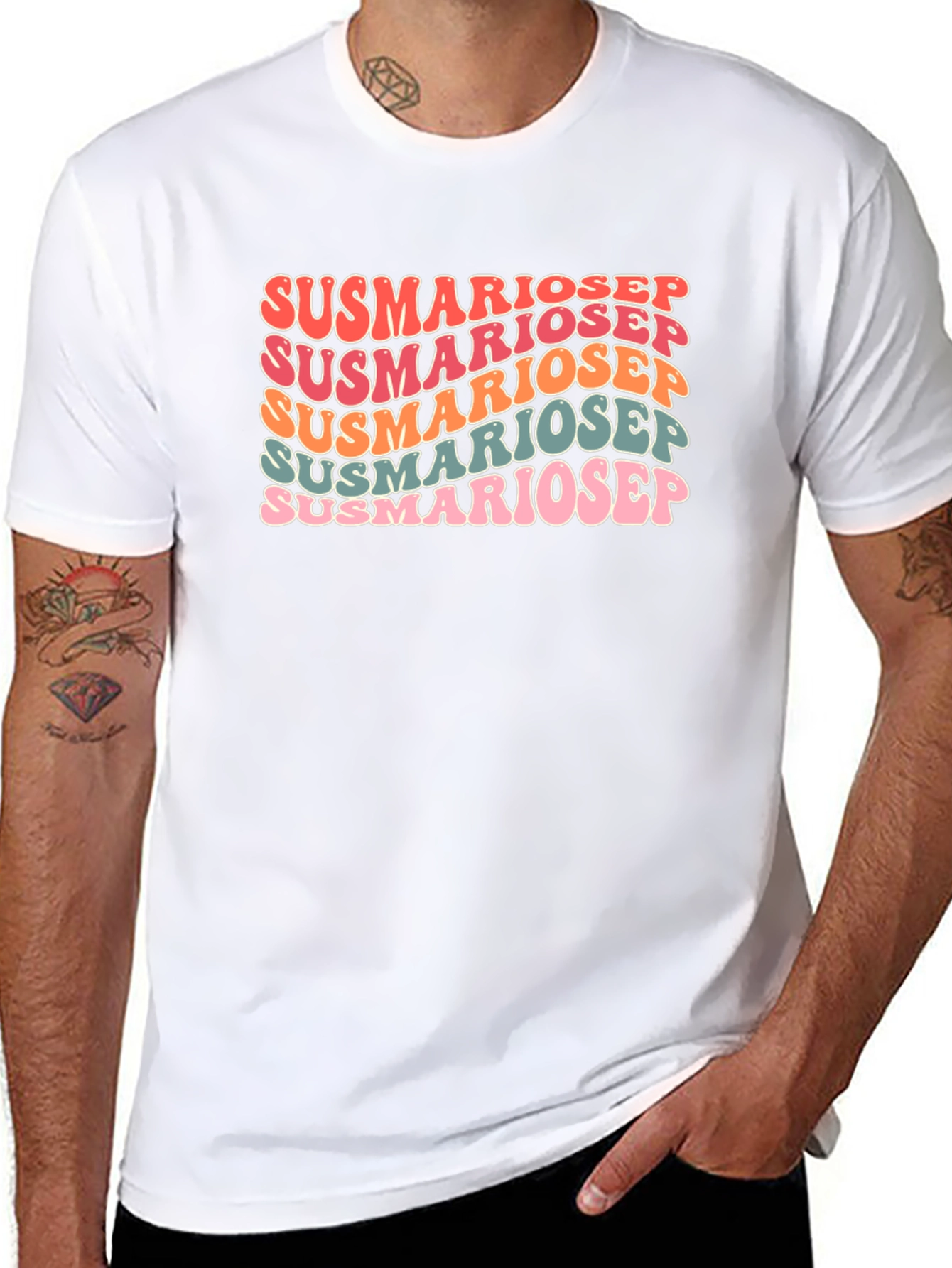 Susmariosep Text Graphic Tee - Retro Style Black T-Shirt