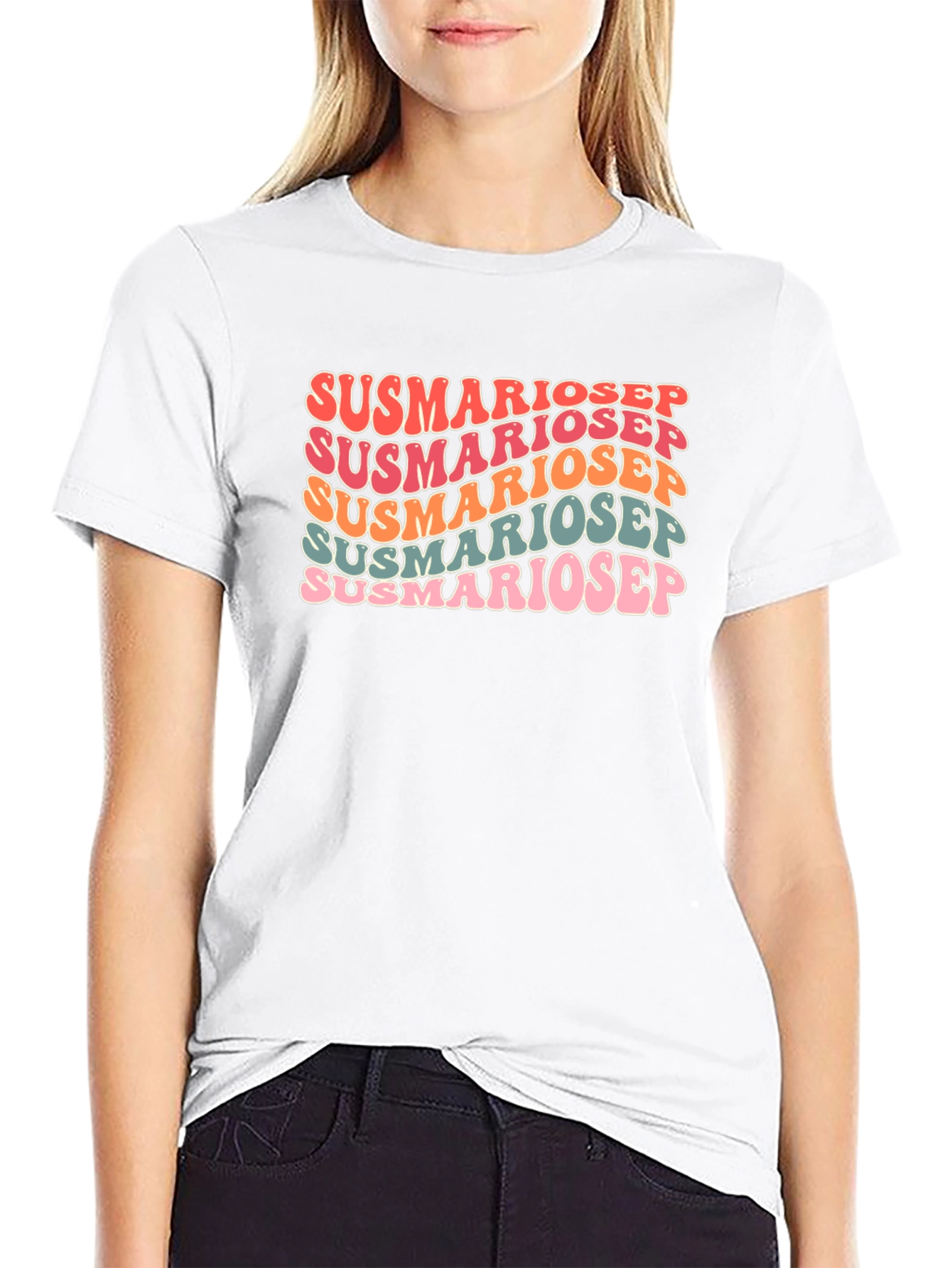 Susmariosep Text Graphic Tee - Retro Style Black T-Shirt