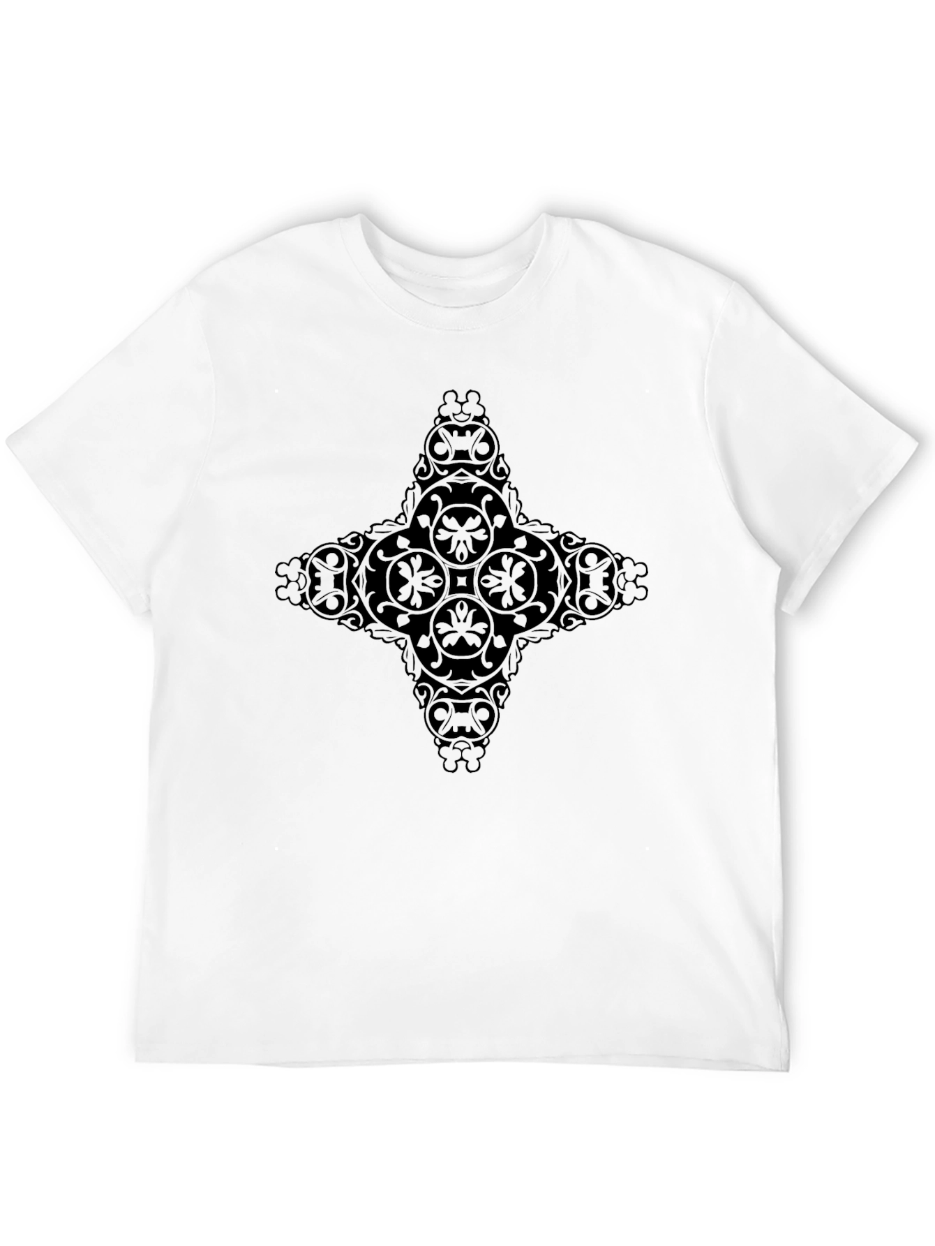 Mens Black Graphic Tee - Ornate Cross Design