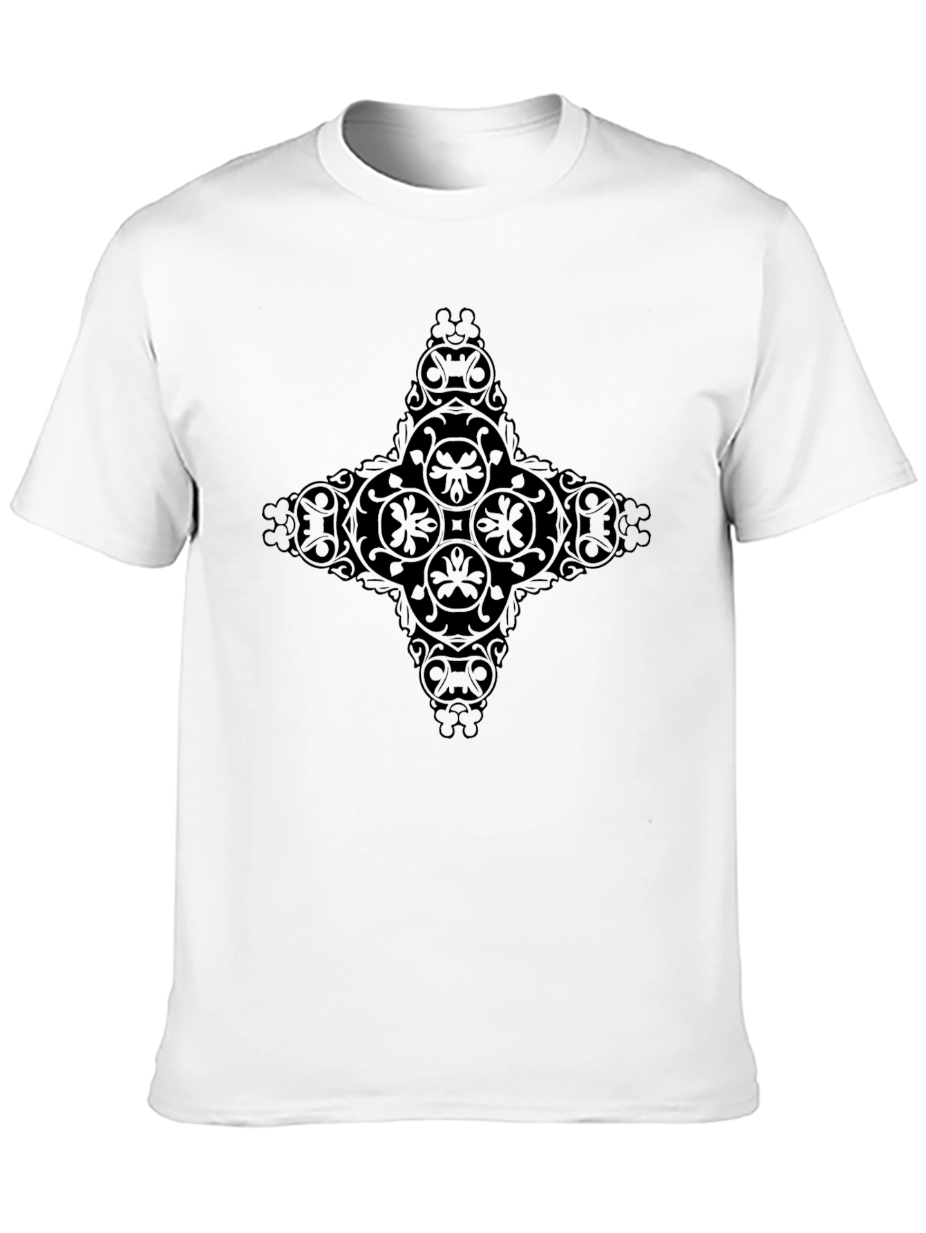 Mens Black Graphic Tee - Ornate Cross Design