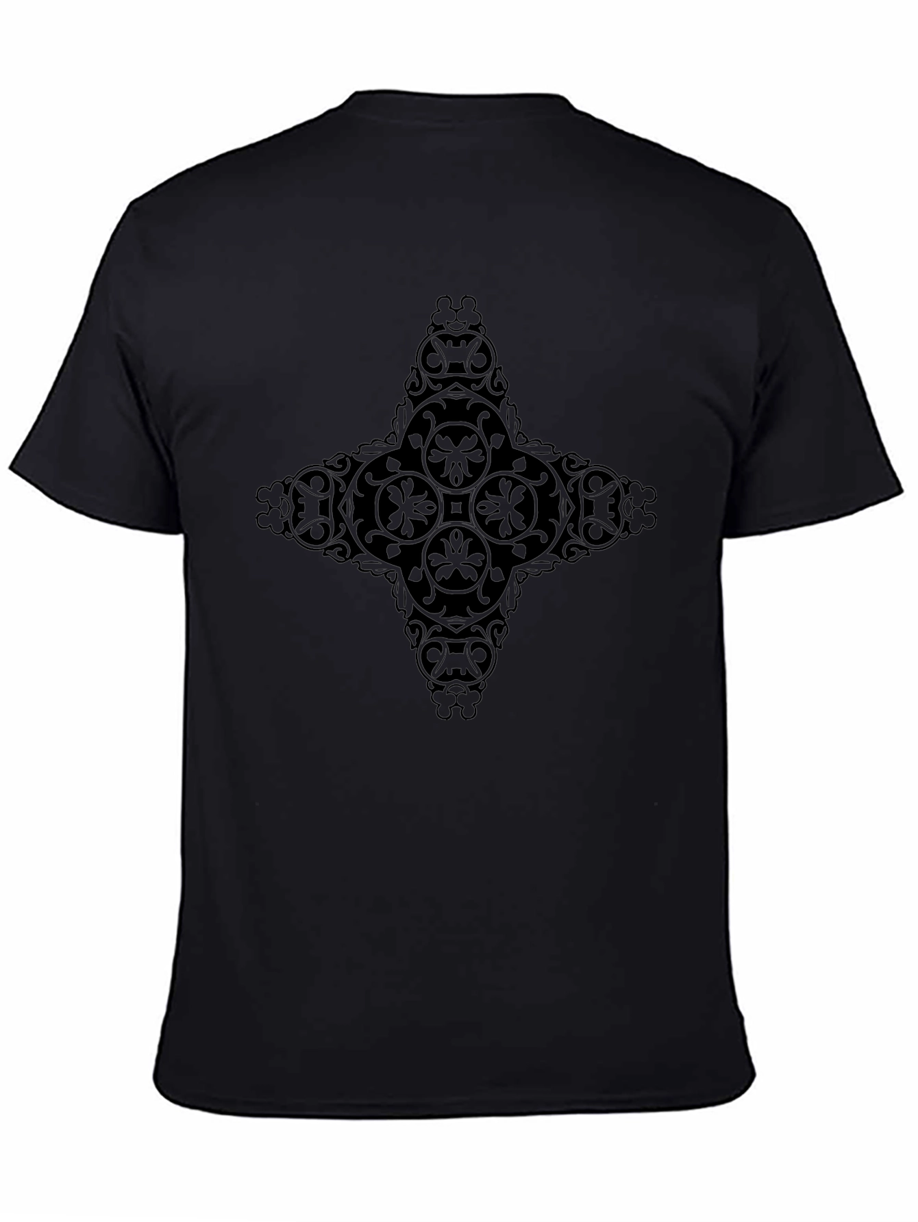 Mens Black Graphic Tee - Ornate Cross Design