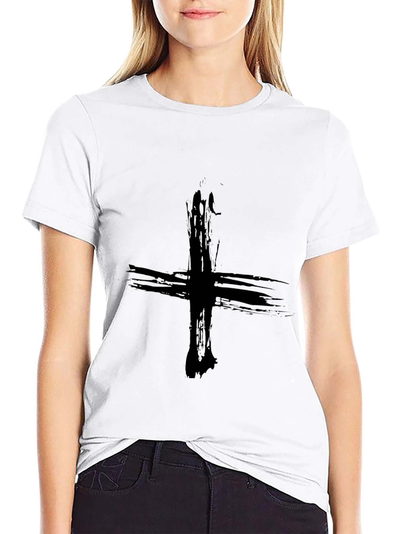 Grunge Cross Graphic Tee - Black