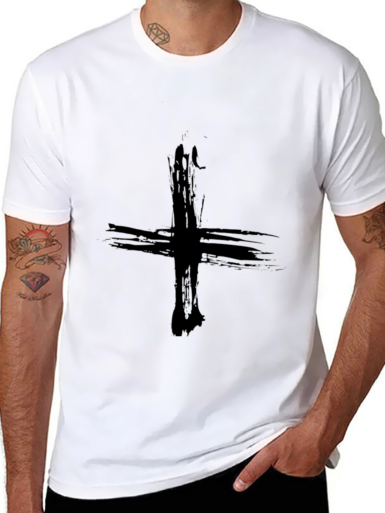 Grunge Cross Graphic Tee - Black