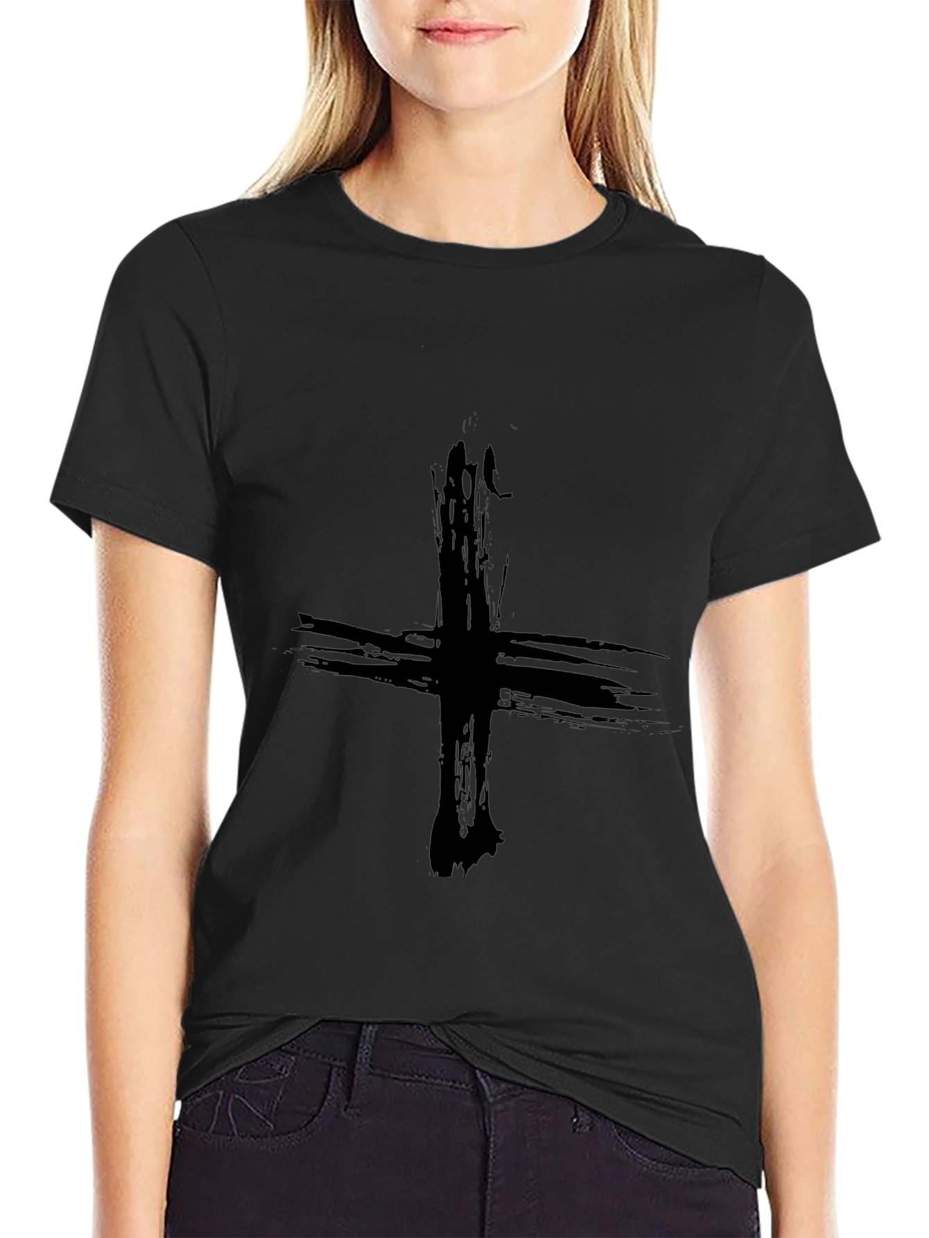 Grunge Cross Graphic Tee - Black