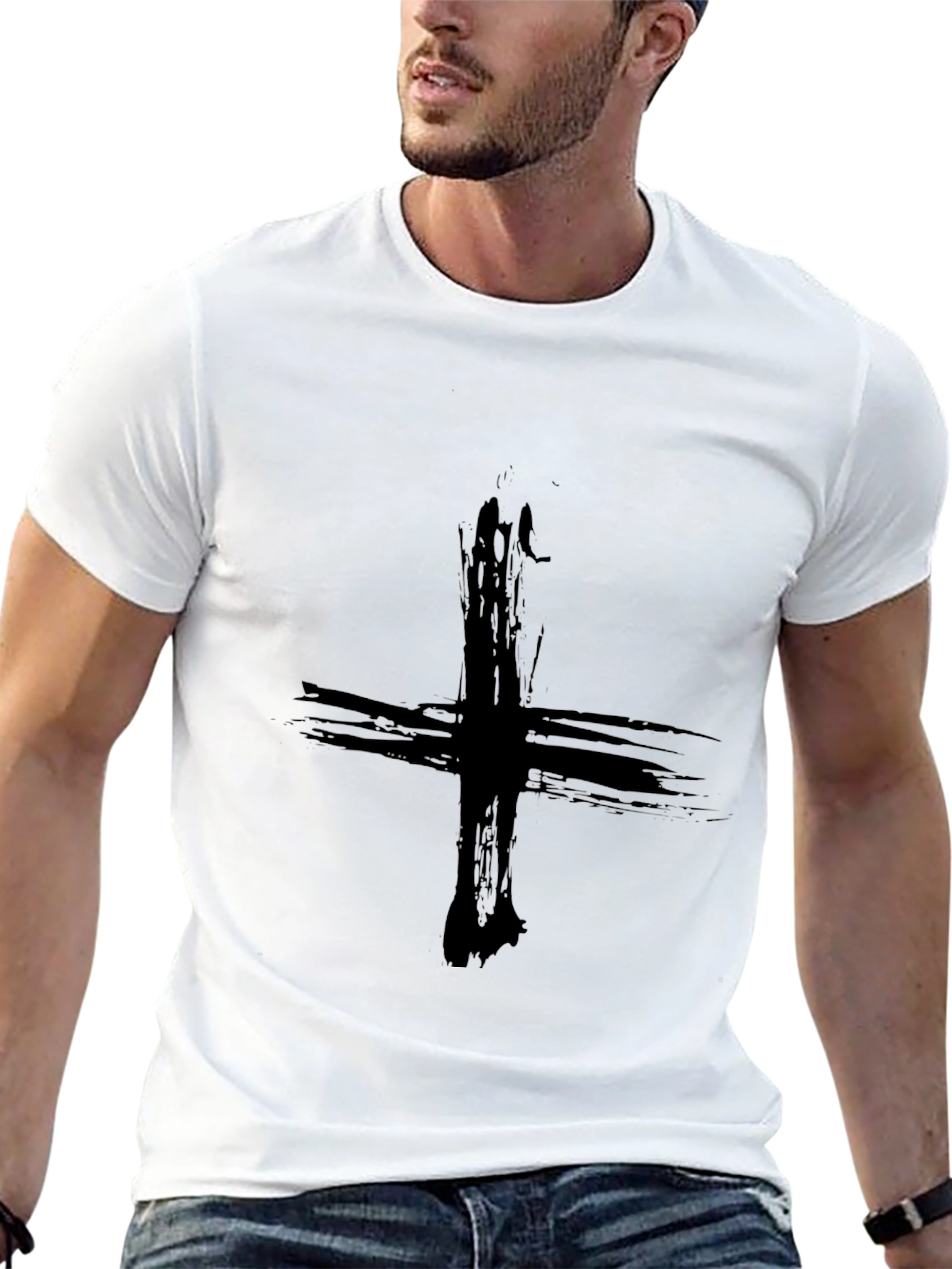 Grunge Cross Graphic Tee - Black