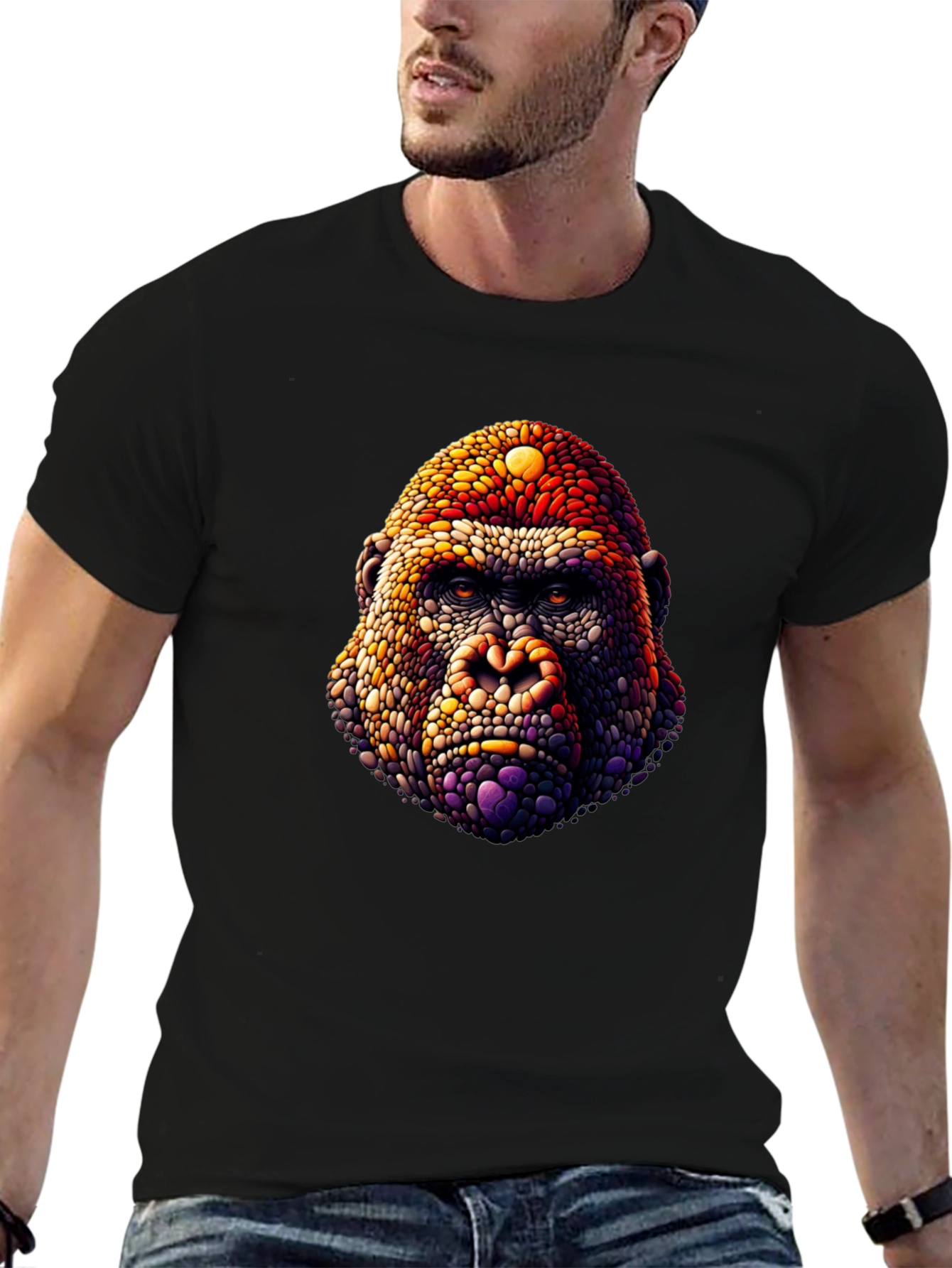 Gorilla Head Graphic Print Black T-Shirt