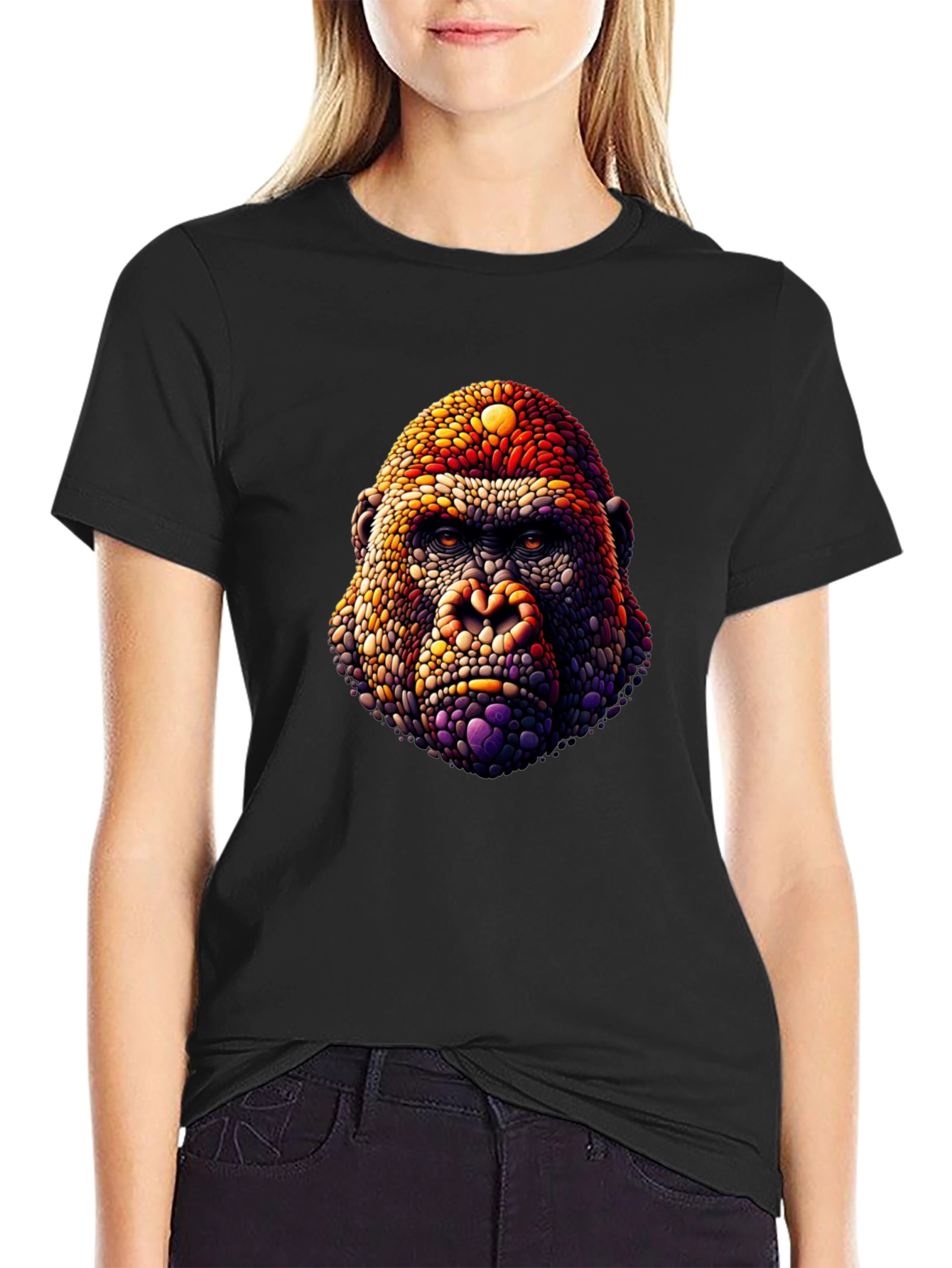 Gorilla Head Graphic Print Black T-Shirt
