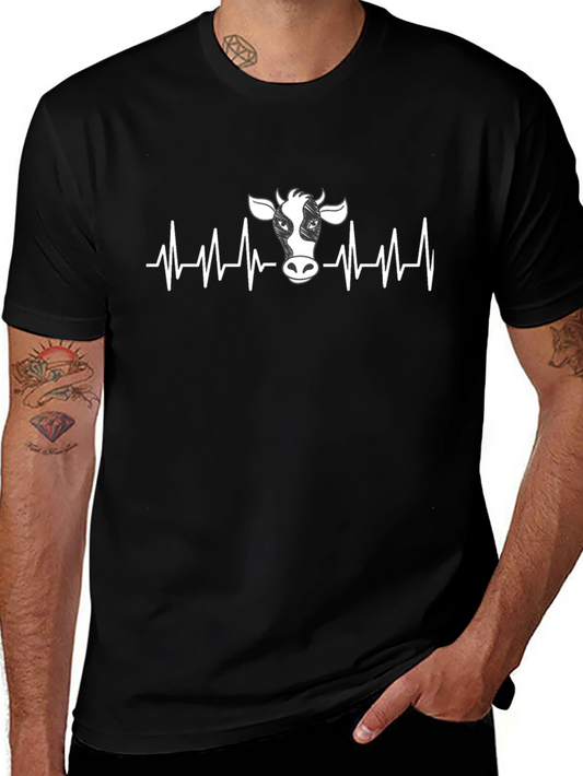 Cow Heartbeat Graphic T-Shirt - Black