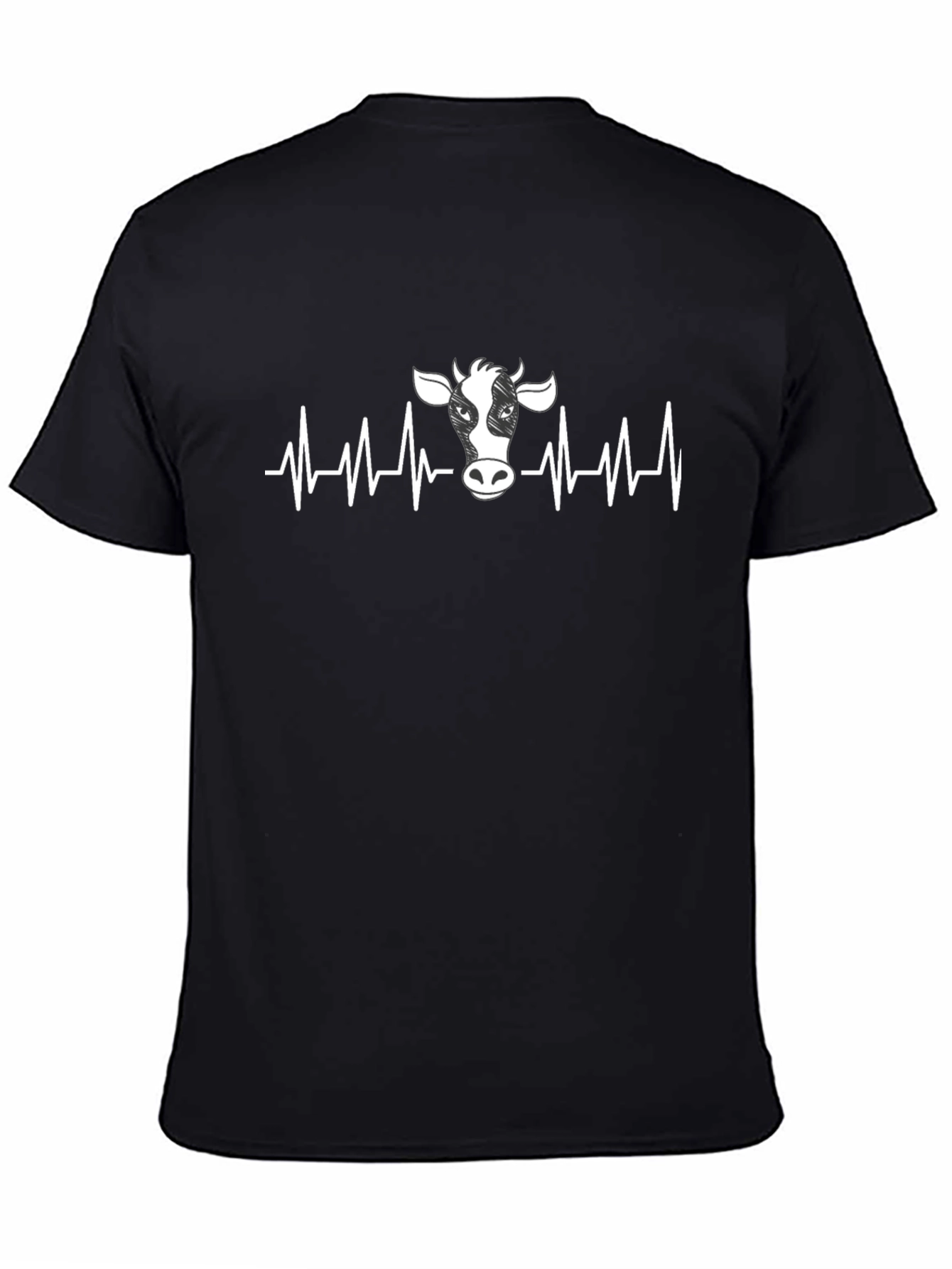 Cow Heartbeat Graphic T-Shirt - Black