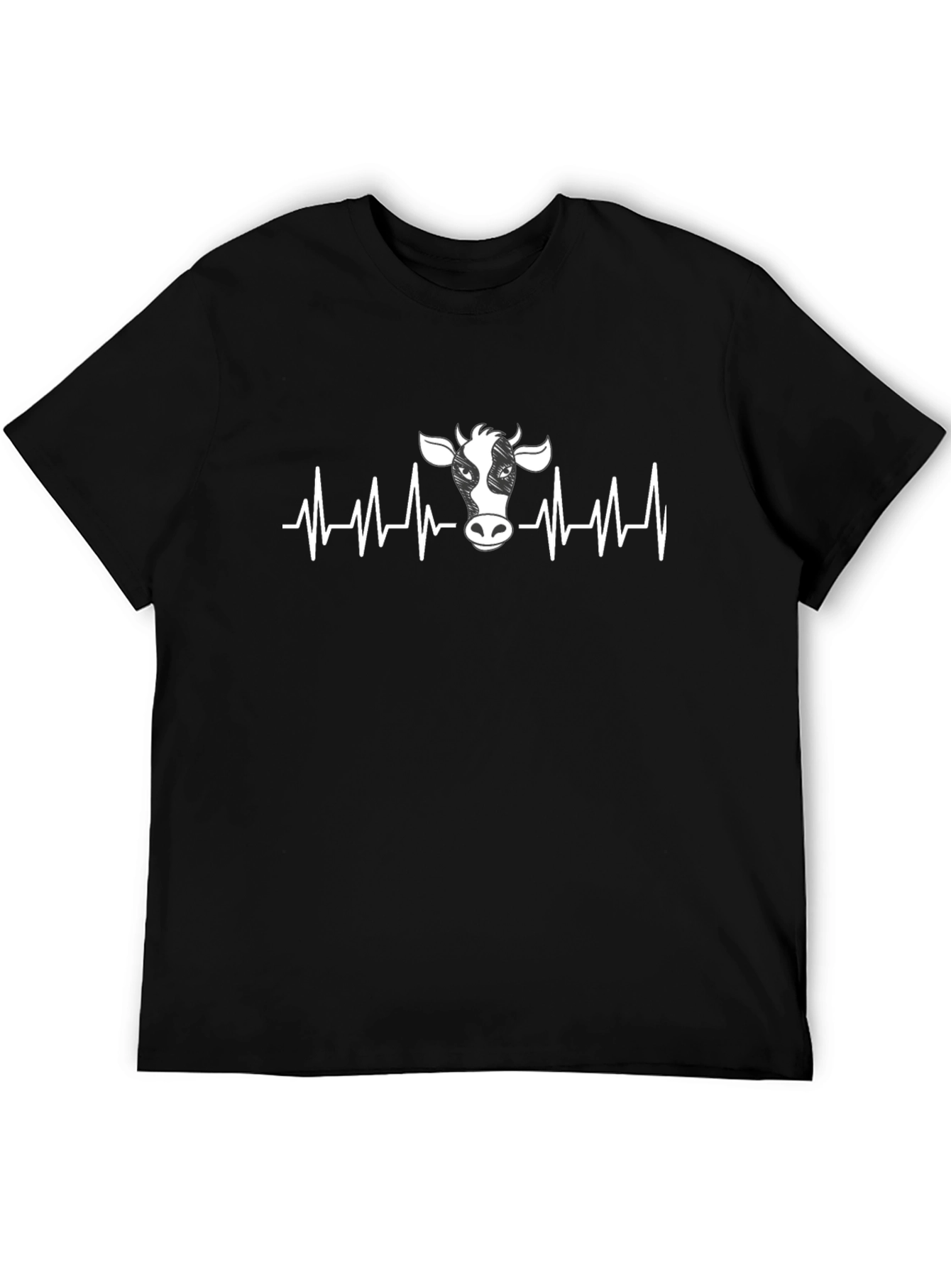 Cow Heartbeat Graphic T-Shirt - Black