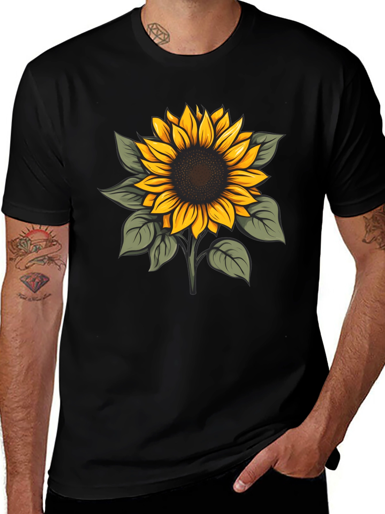 Sunflower Graphic Print Black T-Shirt