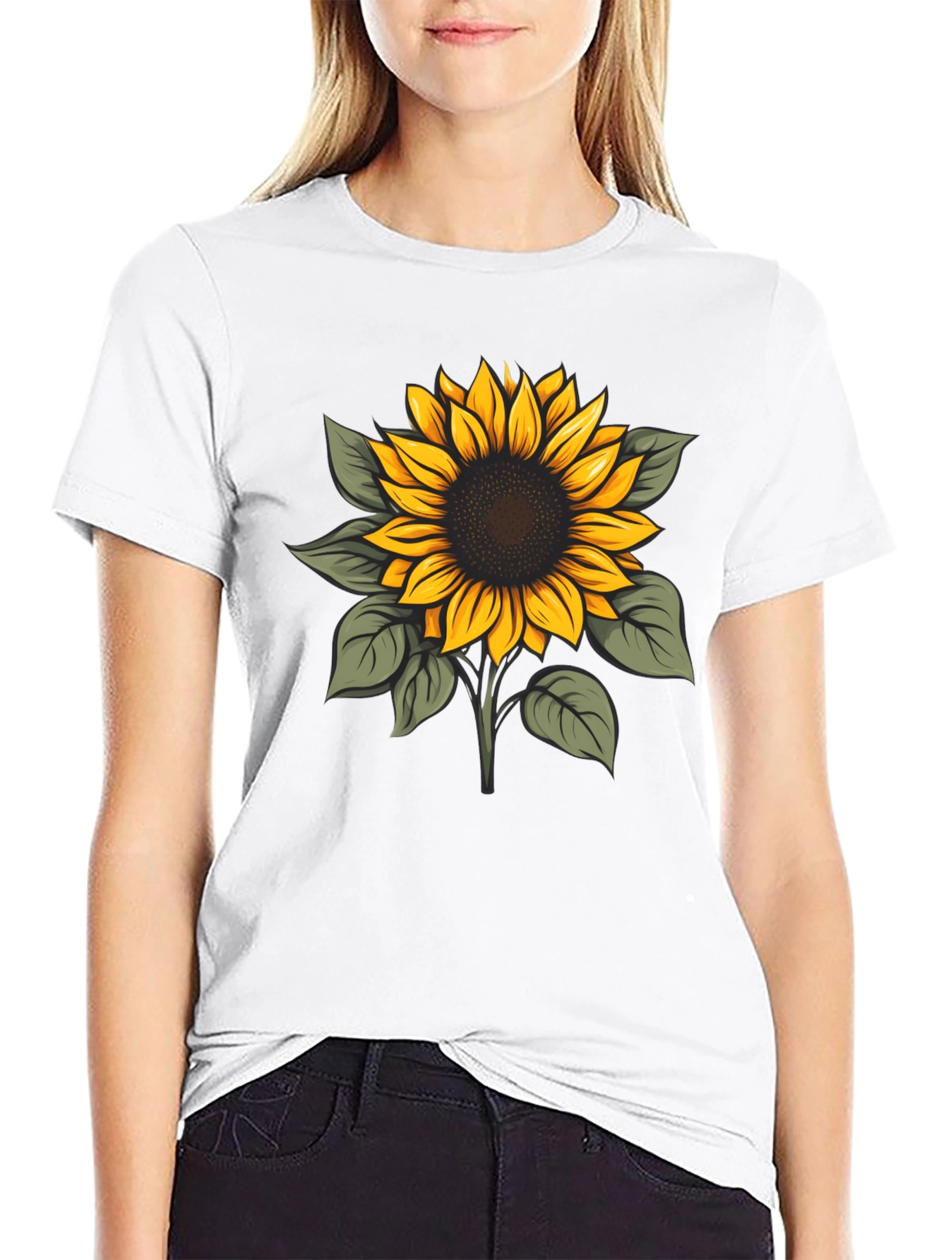 Sunflower Graphic Print Black T-Shirt