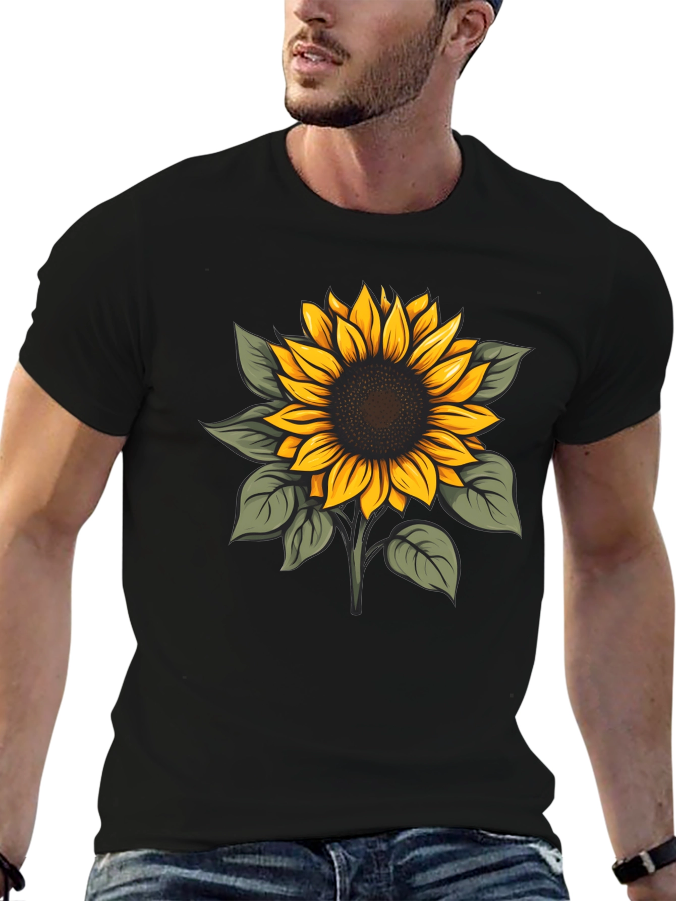Sunflower Graphic Print Black T-Shirt