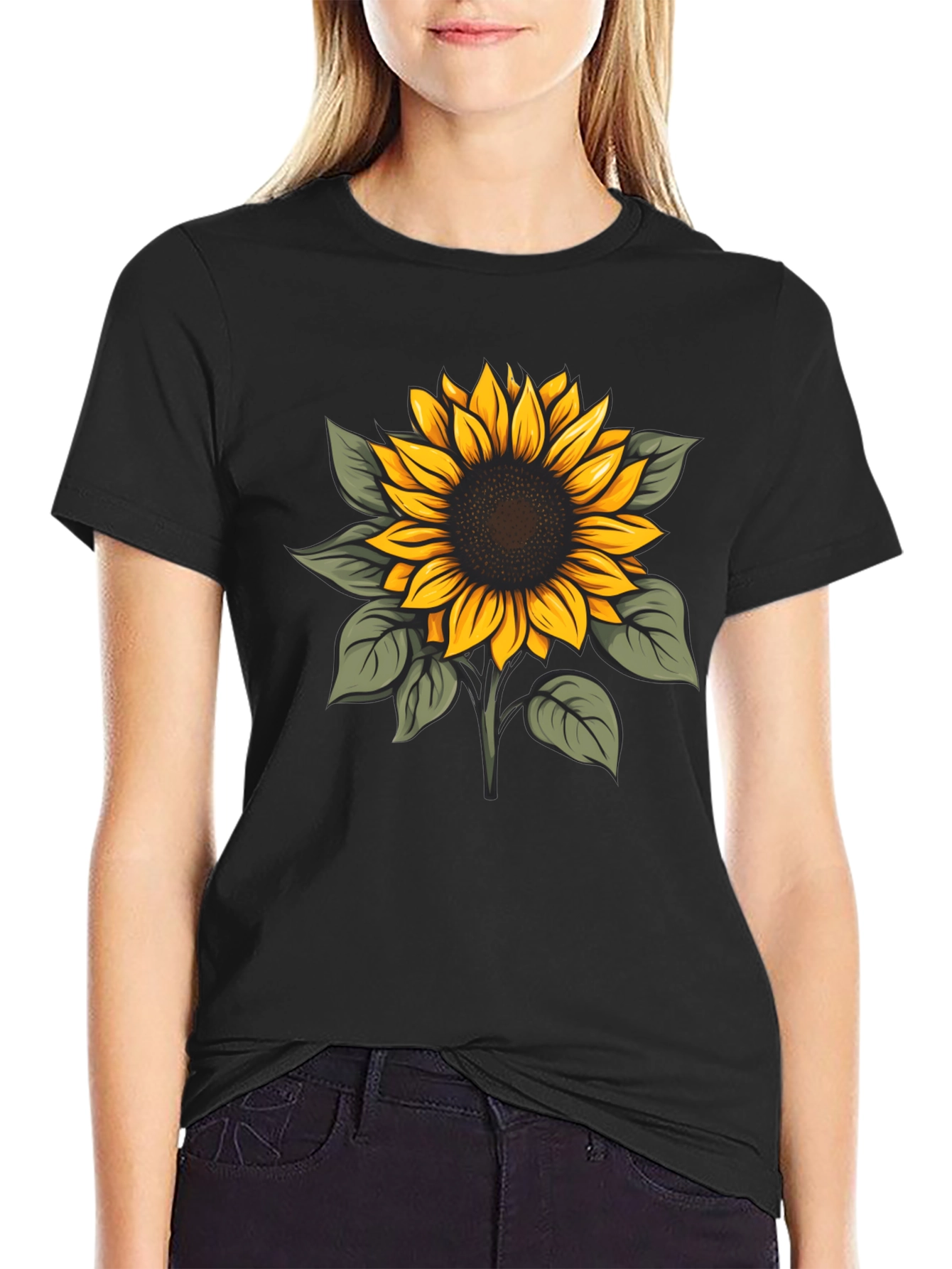 Sunflower Graphic Print Black T-Shirt