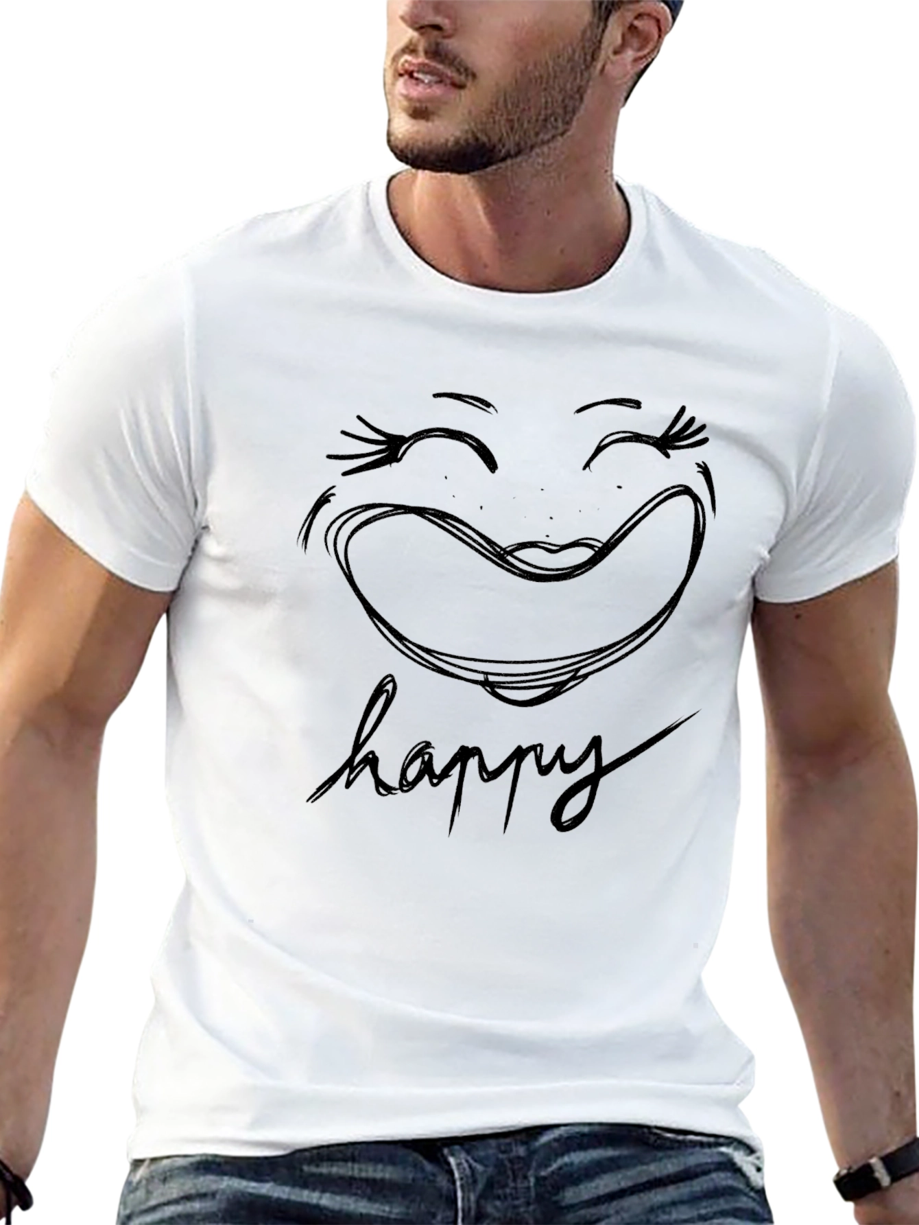 Happy Graphic Tee - Classic Black Cotton