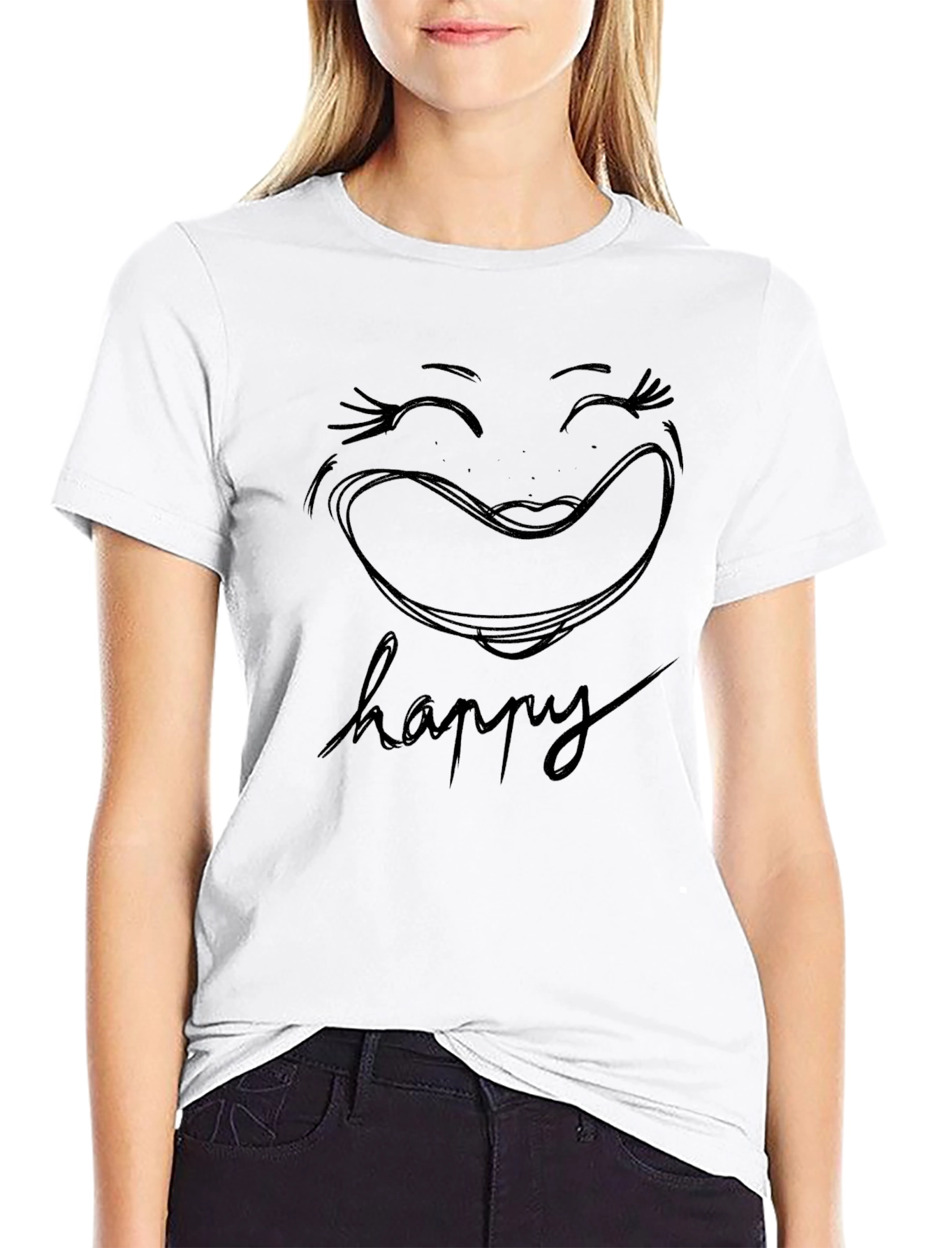 Happy Graphic Tee - Classic Black Cotton