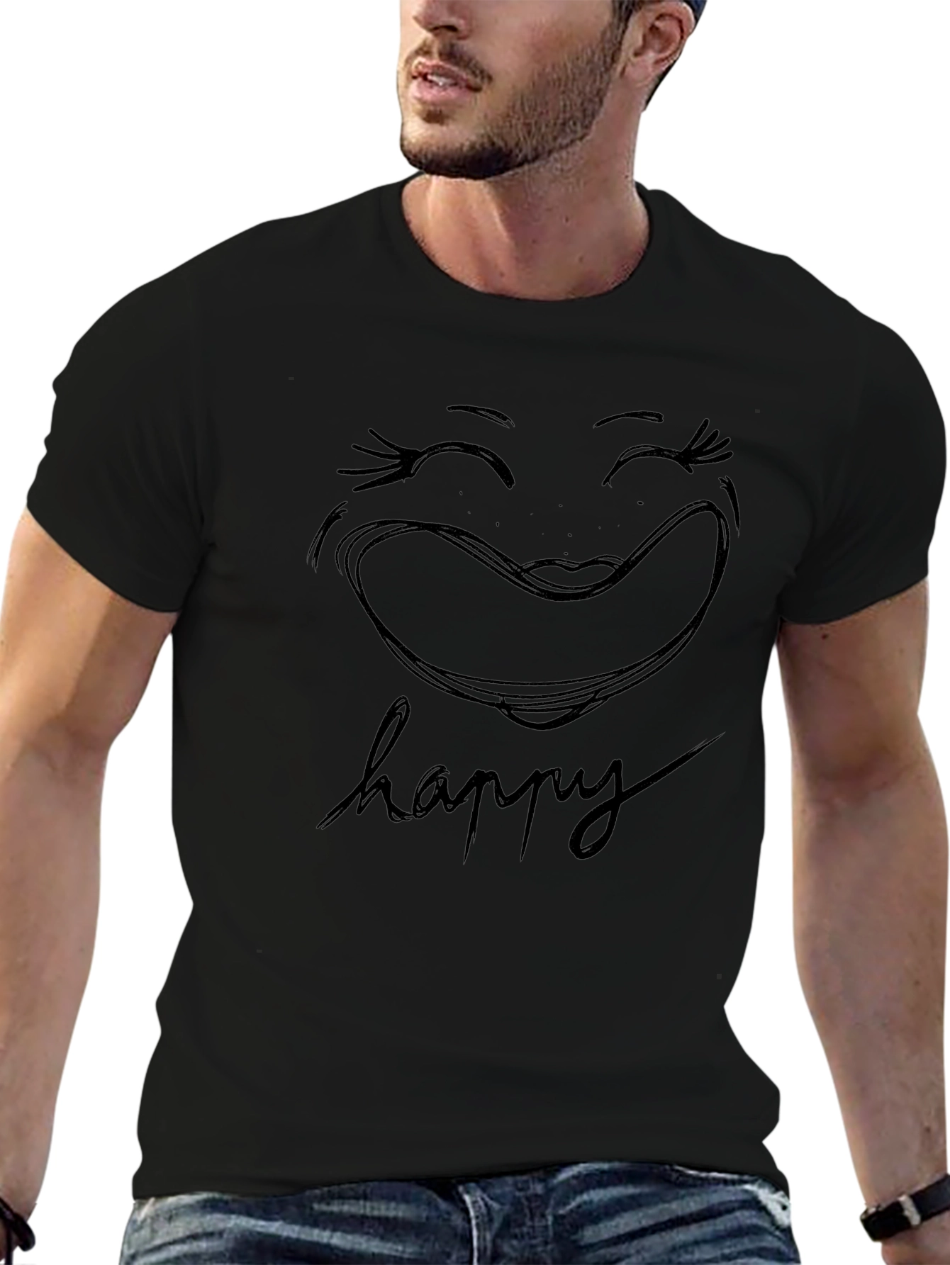 Happy Graphic Tee - Classic Black Cotton