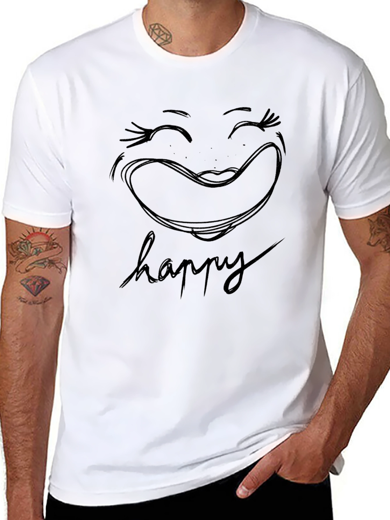 Happy Graphic Tee - Classic Black Cotton