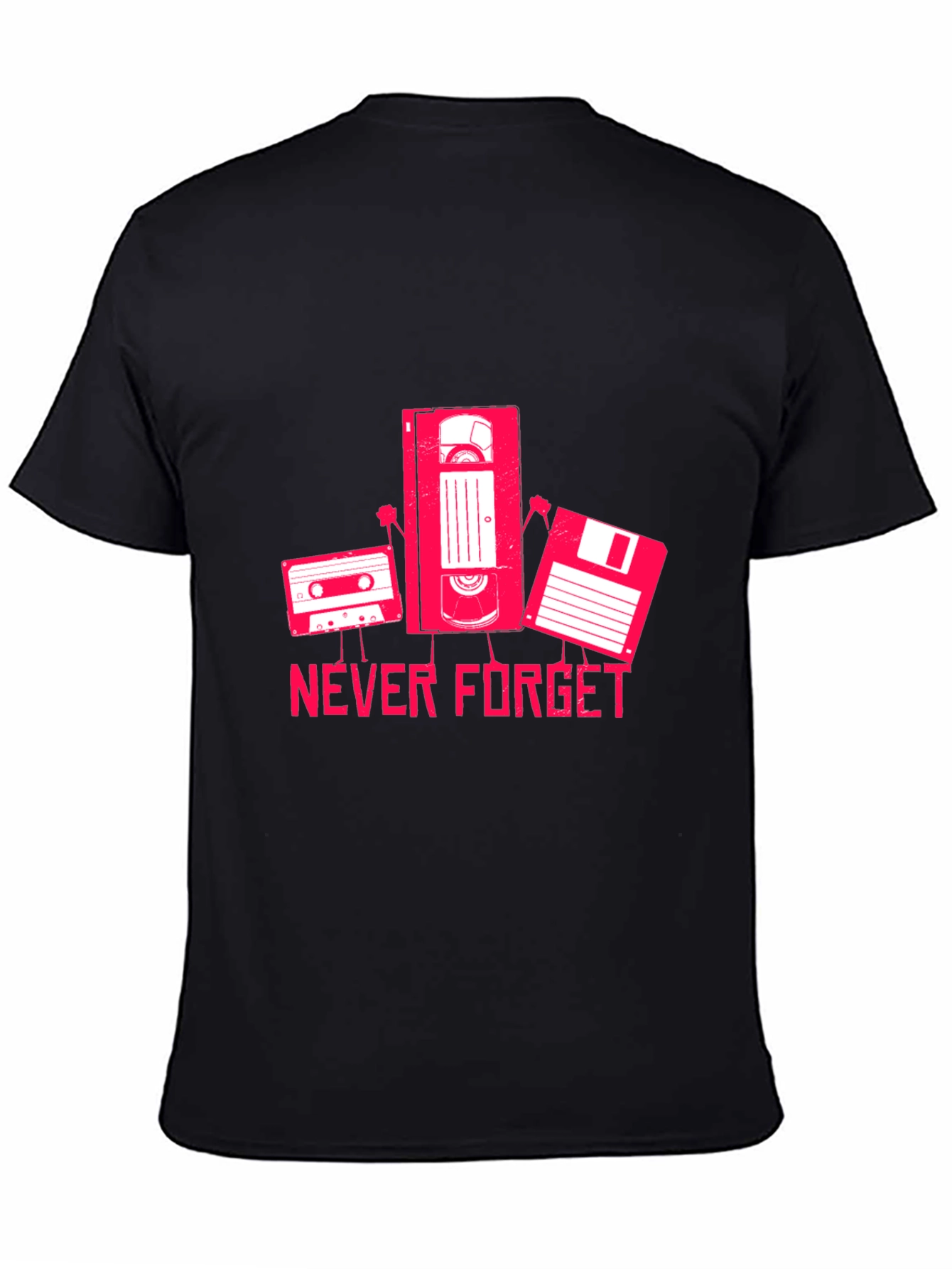 Never Forget Cassette VHS Floppy Disk Black T-Shirt
