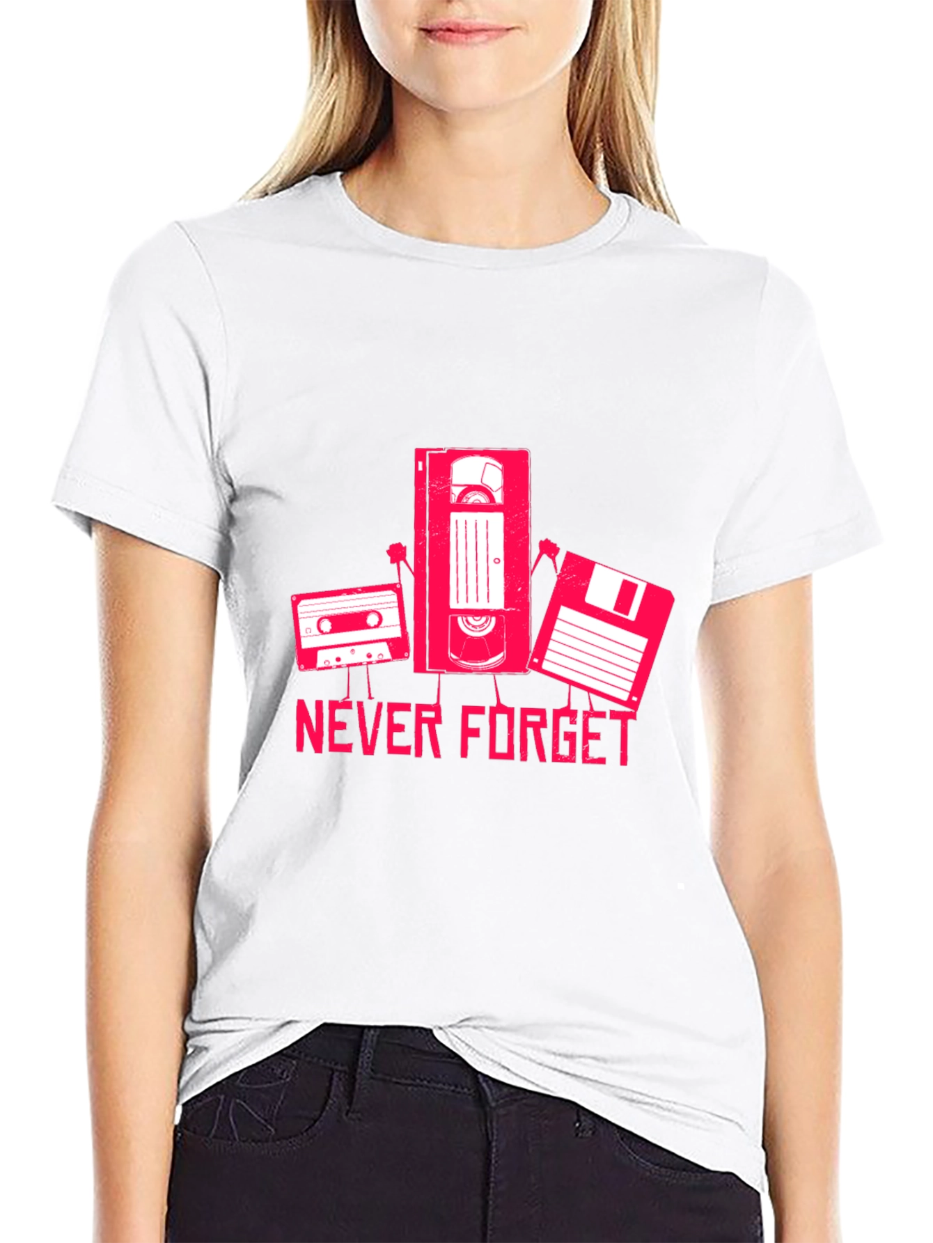 Never Forget Cassette VHS Floppy Disk Black T-Shirt