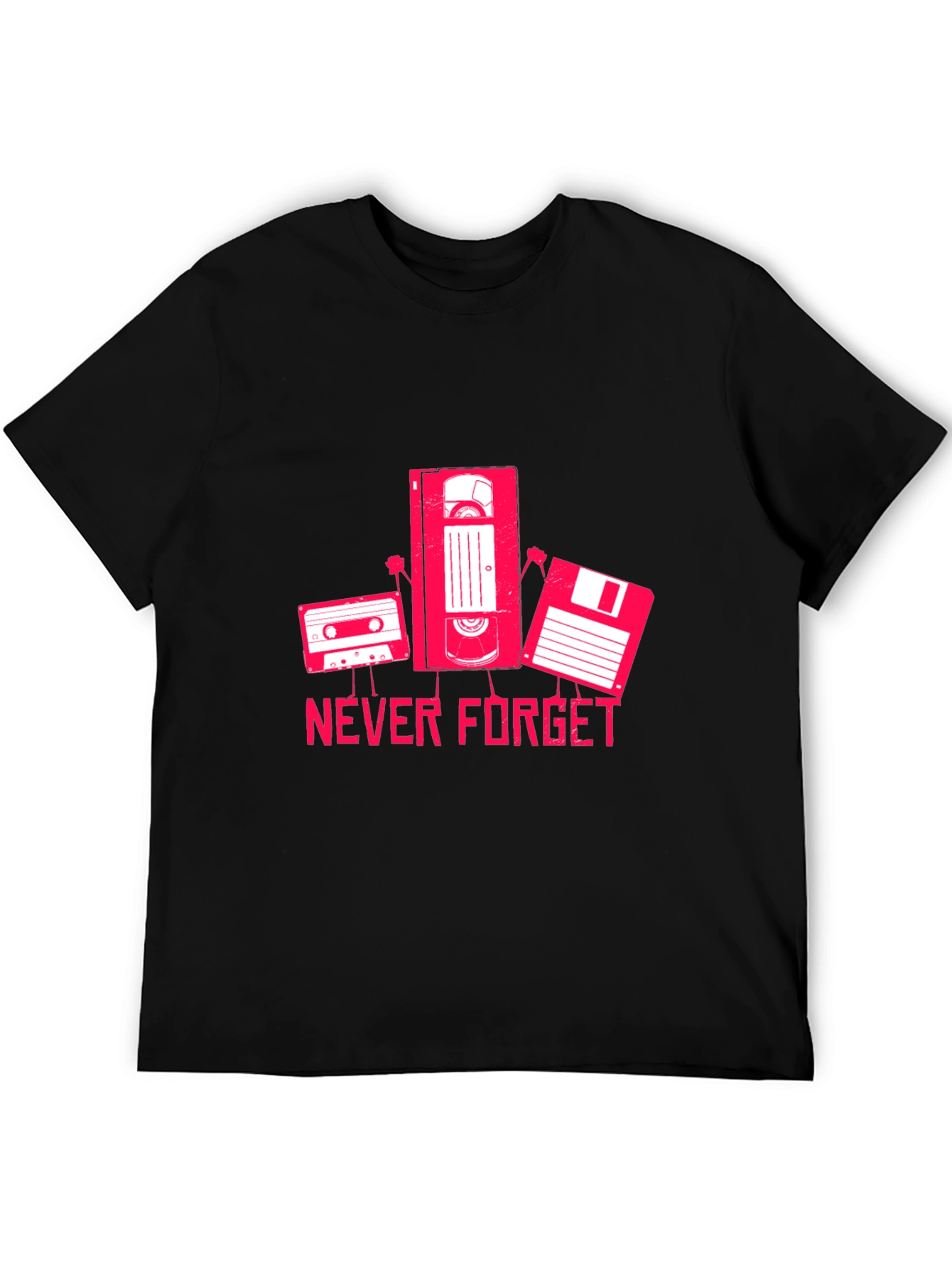 Never Forget Cassette VHS Floppy Disk Black T-Shirt