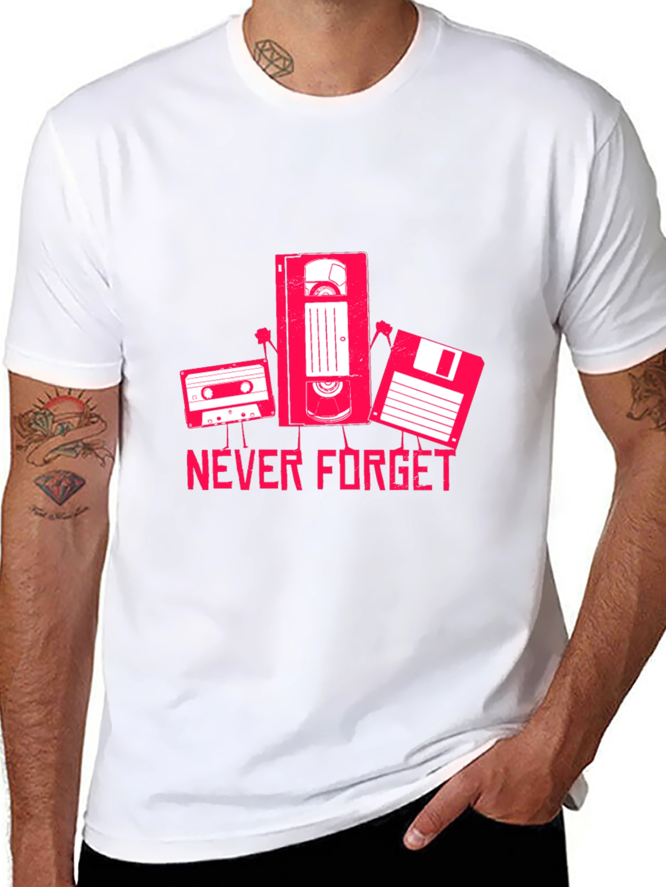Never Forget Cassette VHS Floppy Disk Black T-Shirt