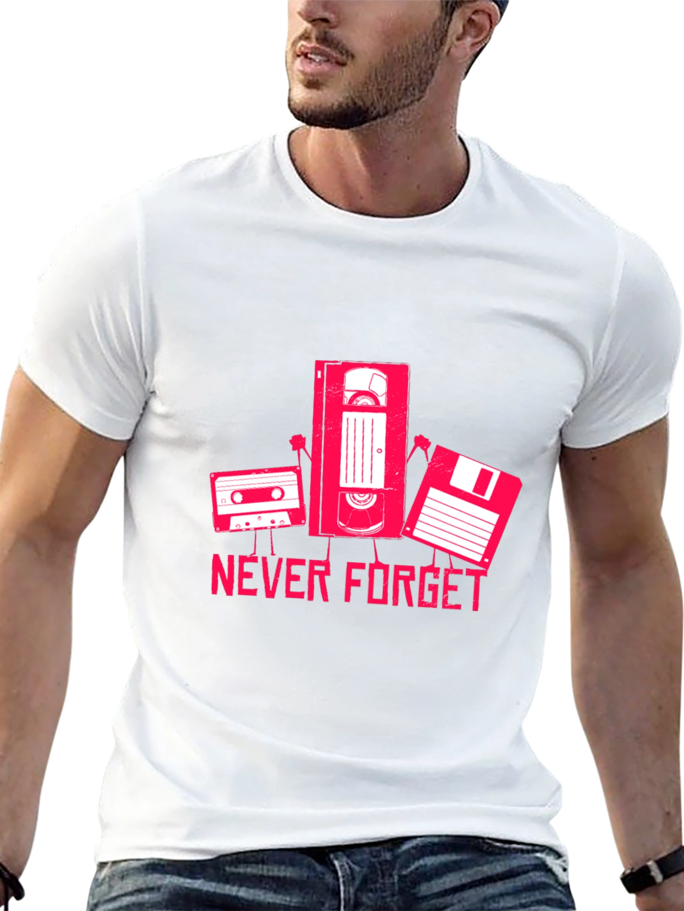Never Forget Cassette VHS Floppy Disk Black T-Shirt